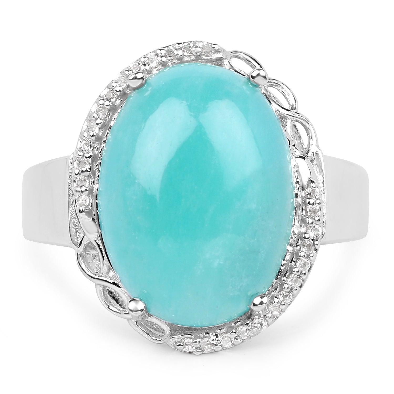 7.86 Carat Genuine Amazonite And White Topaz .925 Sterling Silver Ring on sale at MyriadMart