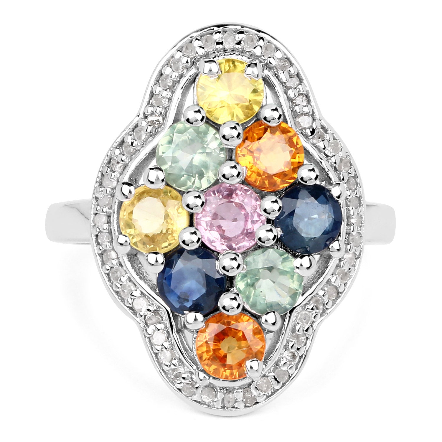 2.63 Carat Genuine Multi Sapphire .925 Sterling Silver Ring on sale at MyriadMart