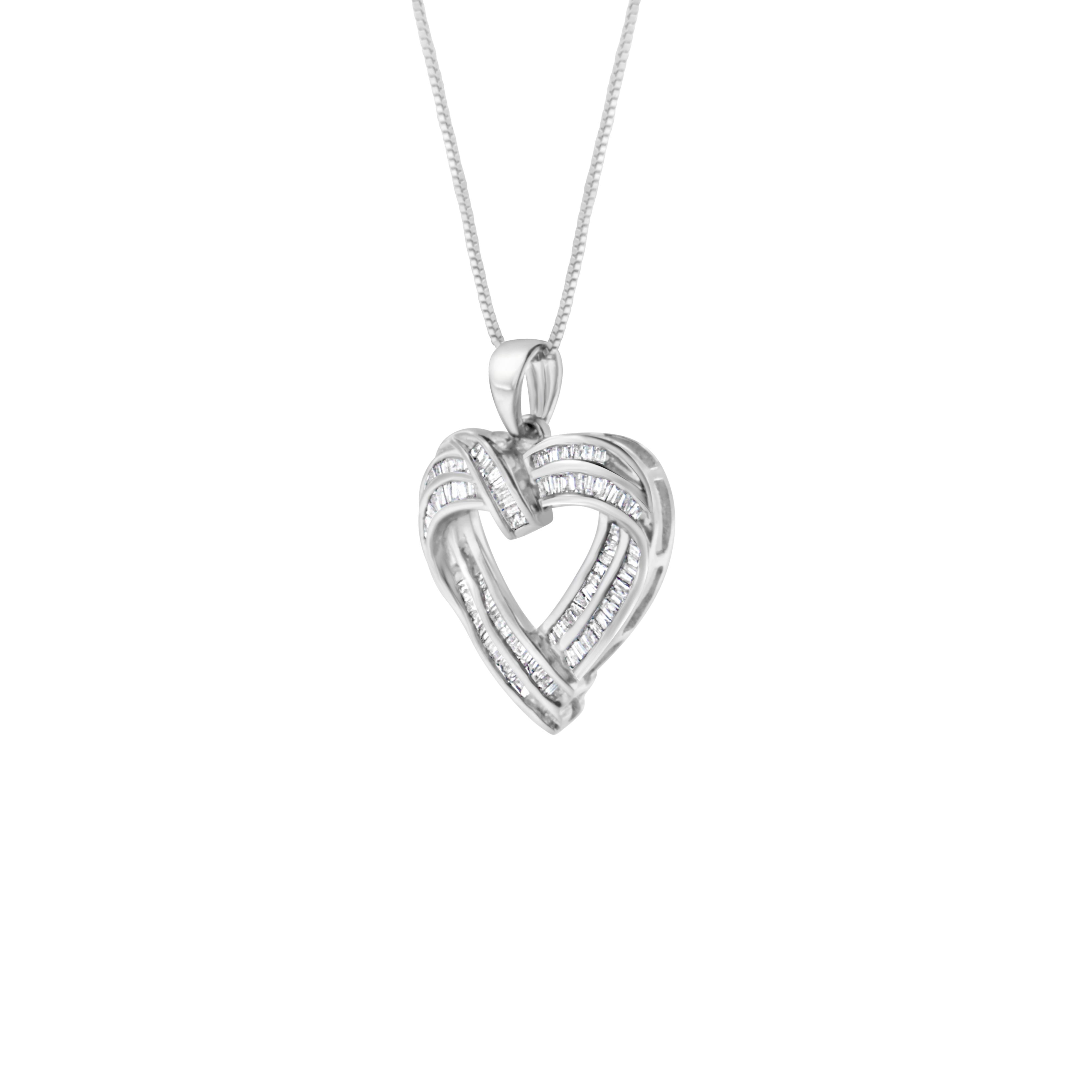 Sterling Silver 7/8 cttw Baguette Diamond Heart Pendant Necklace I-J, I2-I3 on sale at MyriadMart