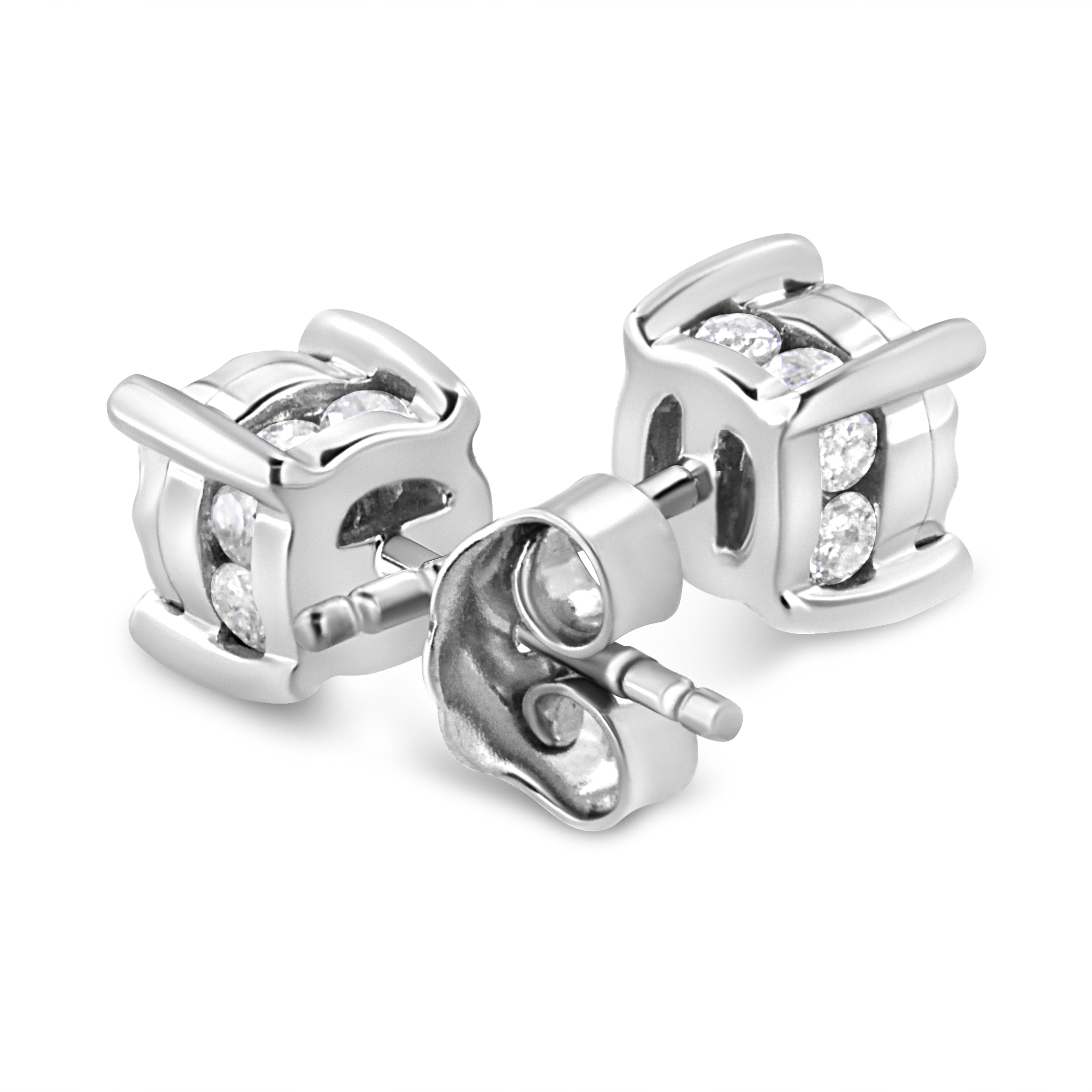 .925 Sterling Silver 1.0 Cttw Round Brilliant-Cut Diamond Miracle-Set Solitaire Stud Earrings H-I Color, I2-I3 Clarity on sale at MyriadMart