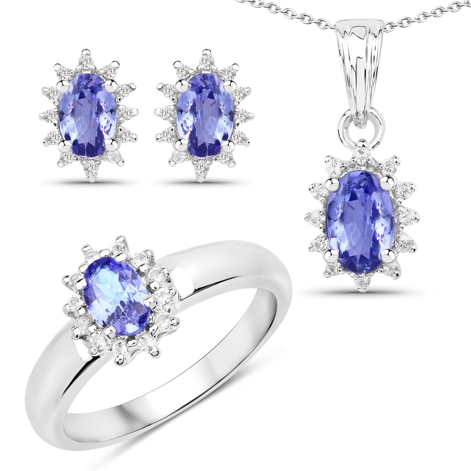 2.00 Carat Genuine Tanzanite and White Topaz .925 Sterling Silver Jewelry Set on sale at MyriadMart