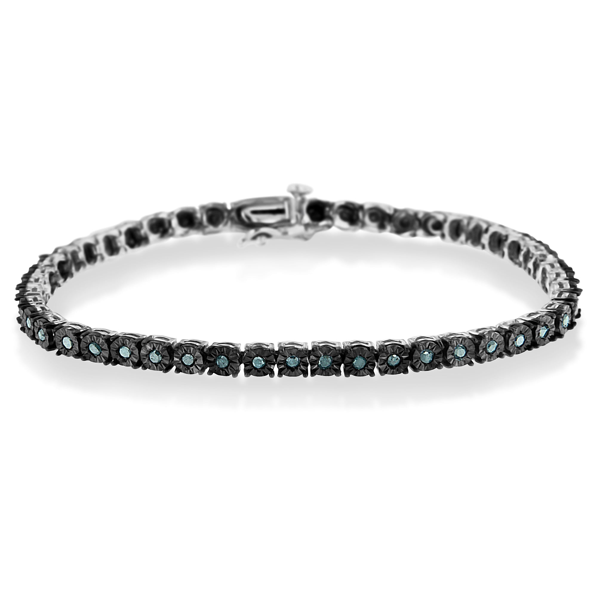 Black Rhodium Plated .925 Sterling Silver 1.0 Cttw Diamond Miracle Tennis Bracelet Enhanced Blue Color, I3 Clarity - 7" on sale at MyriadMart