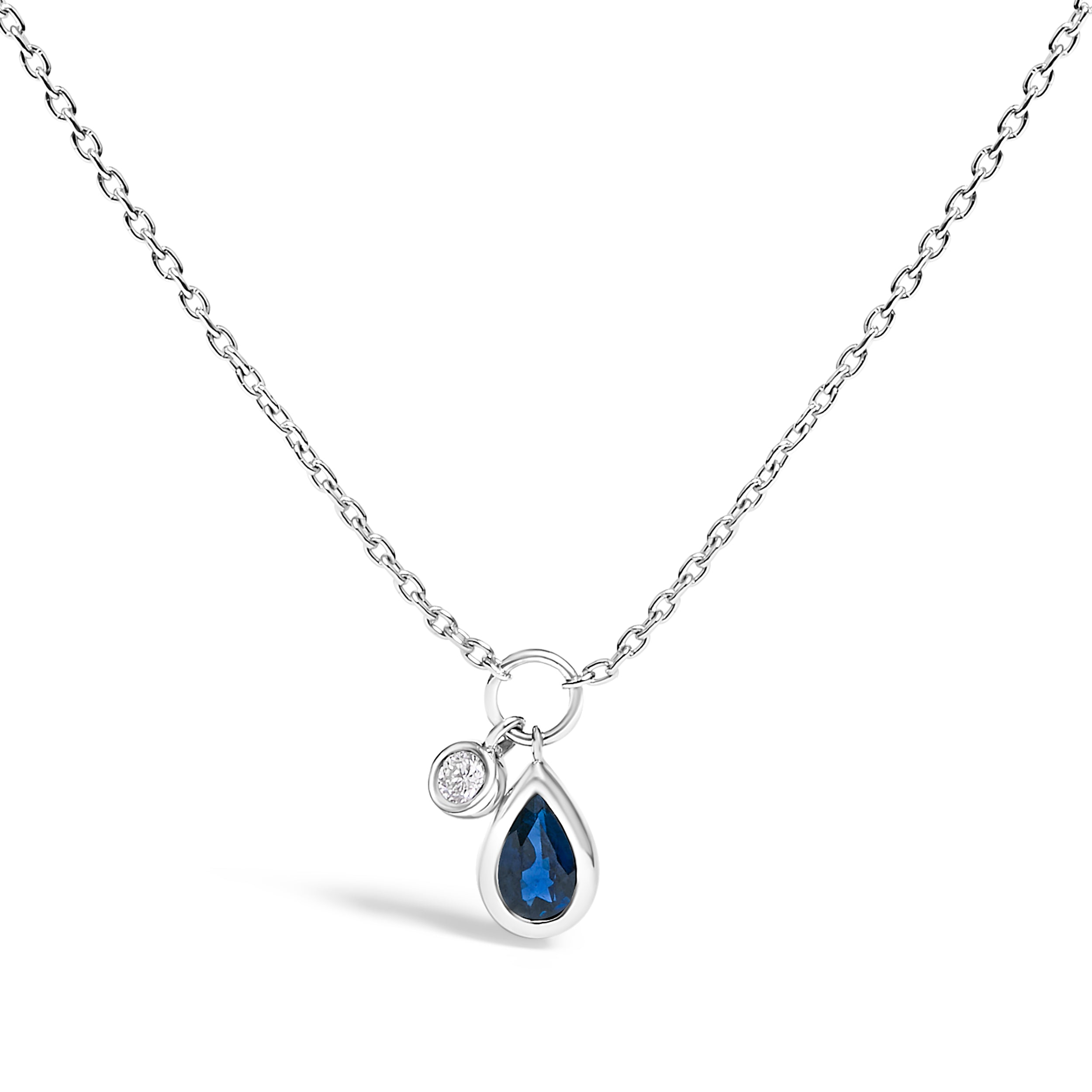 10K White Gold 6x4 mm Pear Blue Sapphire and Diamond Accent Charm Pendant Necklace - 18" Inches on sale at MyriadMart