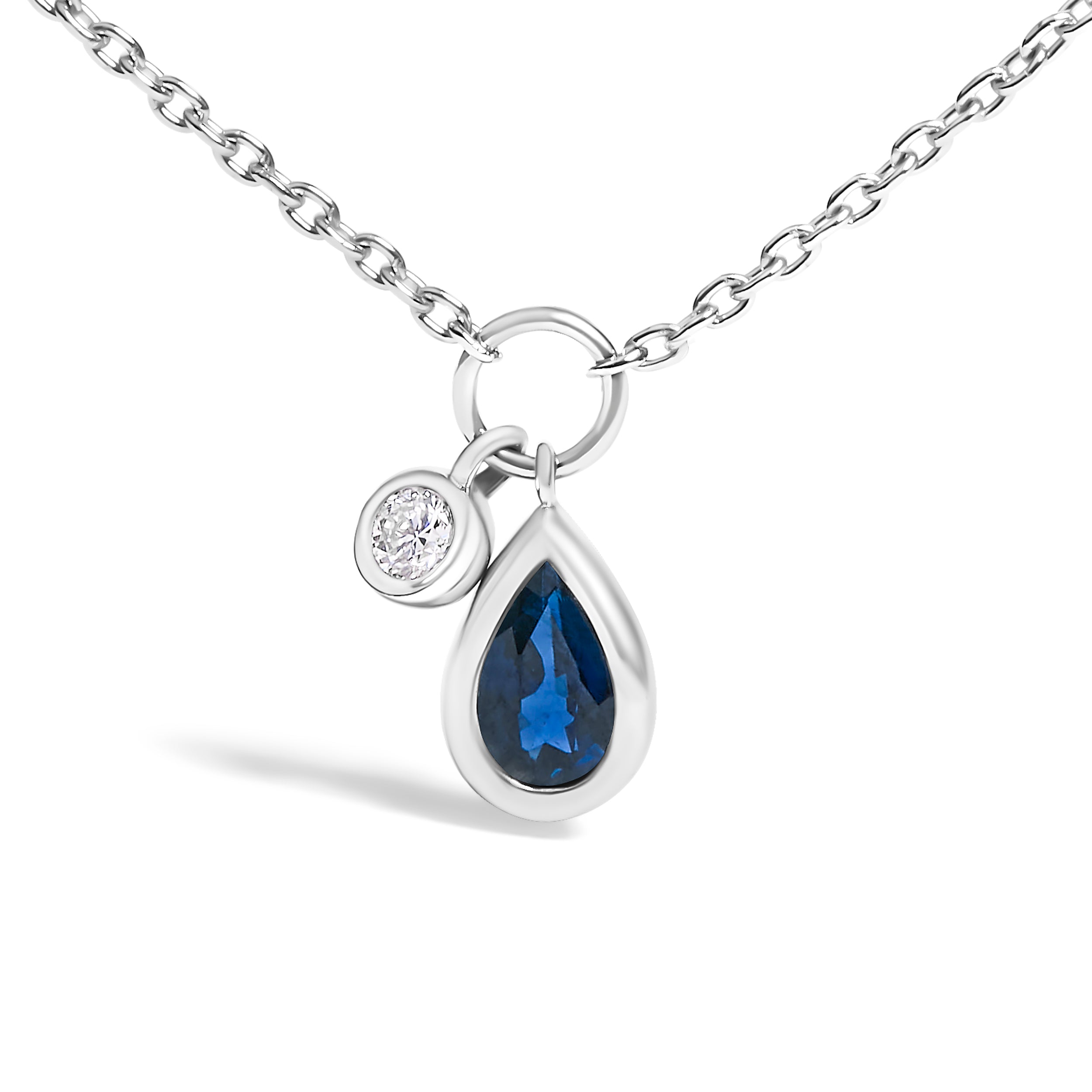 10K White Gold 6x4 mm Pear Blue Sapphire and Diamond Accent Charm Pendant Necklace - 18" Inches on sale at MyriadMart