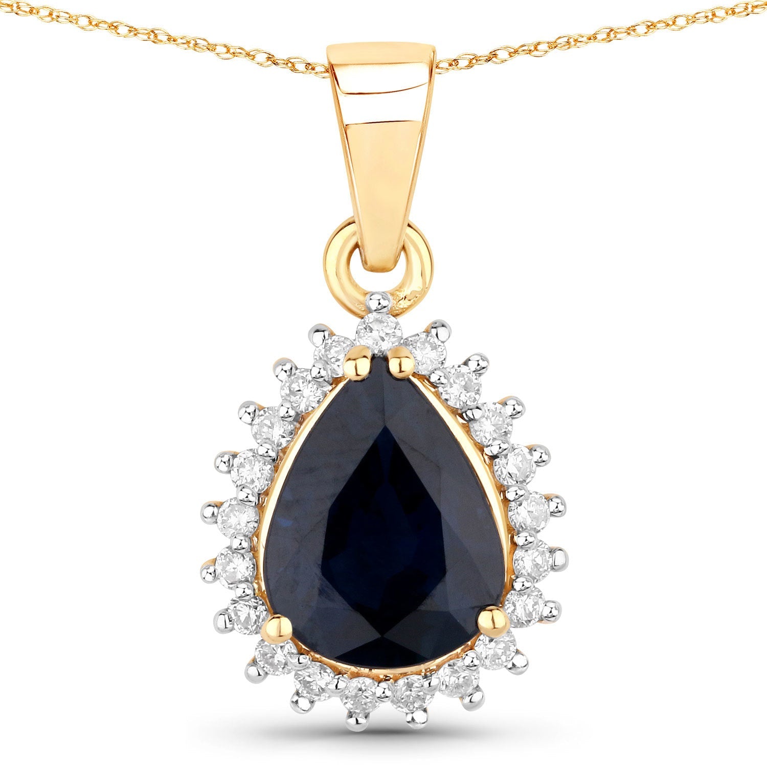 2.09 Carat Genuine Blue Sapphire and White Diamond 14K Yellow Gold Pendant on sale at MyriadMart