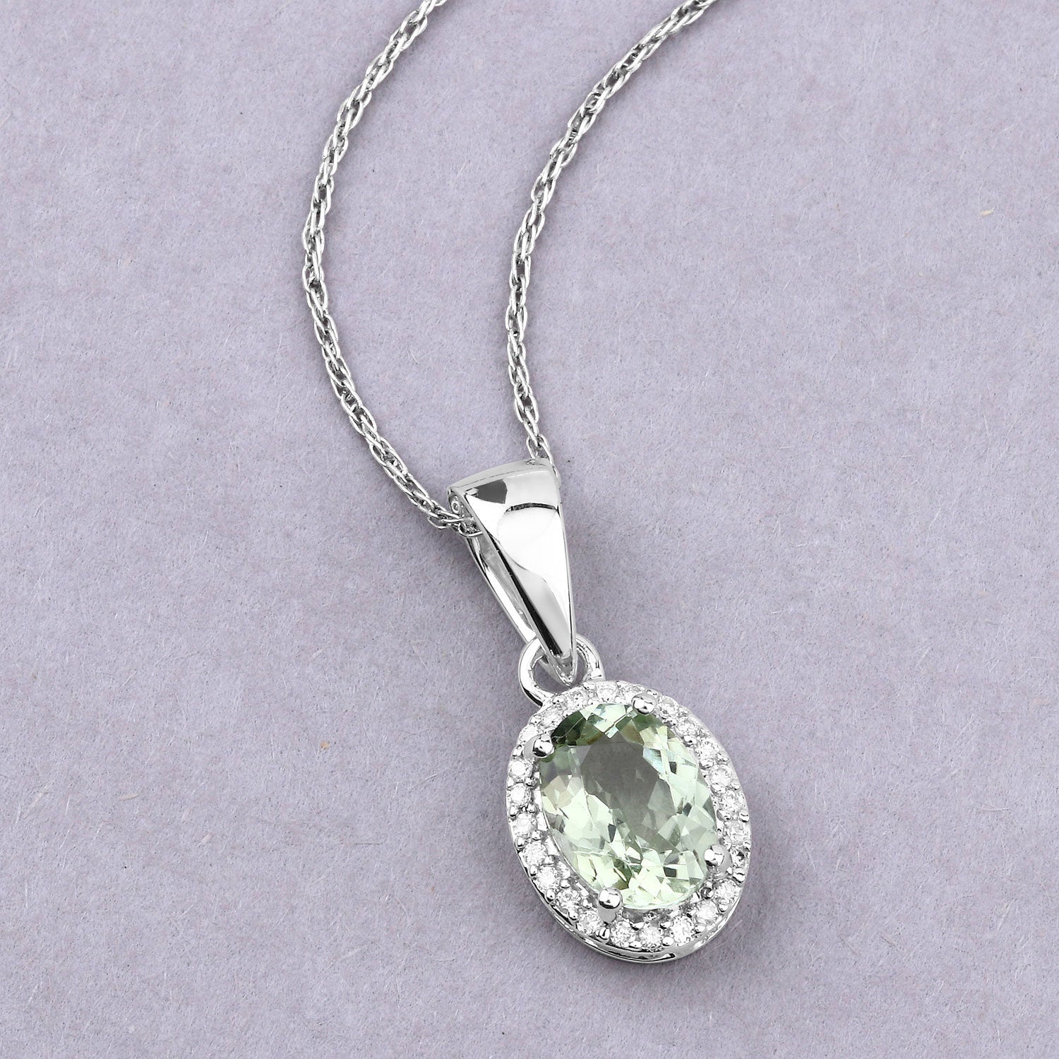 1.27 Carat Genuine Green Tourmaline and White Diamond 14K White Gold Pendant on sale at MyriadMart