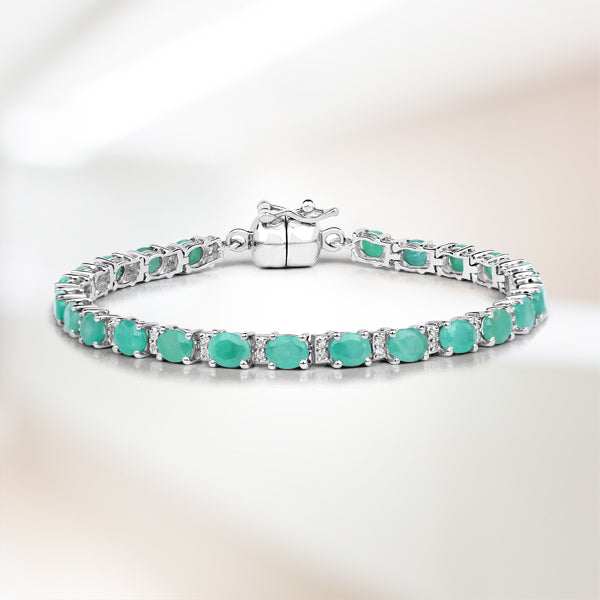 6.96 Carat Genuine Emerald and White Topaz .925 Sterling Silver Bracelet on sale at MyriadMart