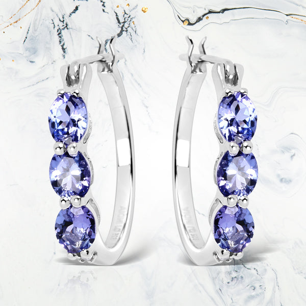 1.99 Carat Genuine Tanzanite and White Diamond .925 Sterling Silver Earrings on sale at MyriadMart
