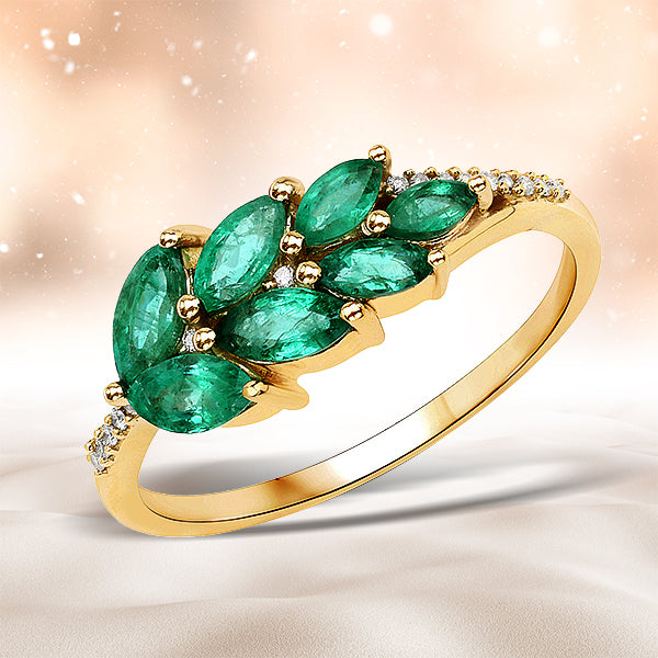 0.68 Carat Genuine Zambian Emerald and White Diamond 14K Yellow Gold Ring on sale at MyriadMart