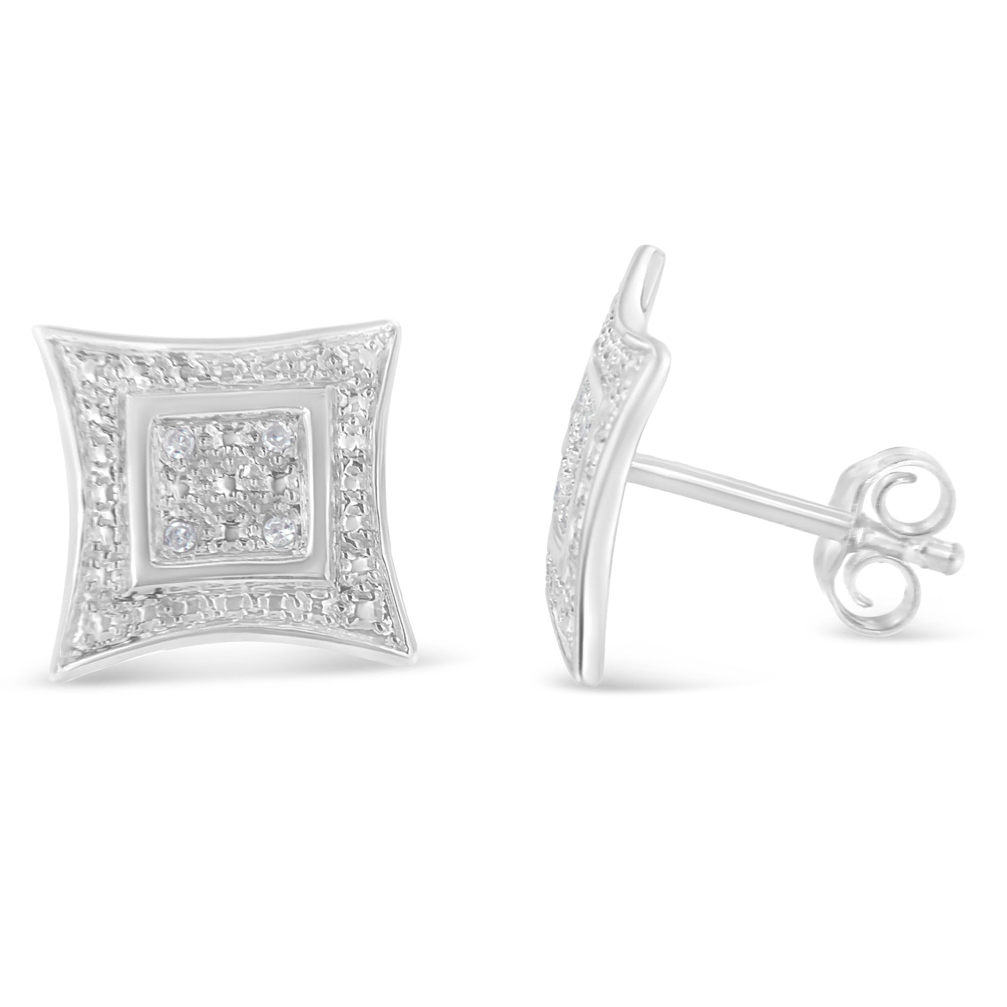 .925 Sterling Silver Diamond Accented 4-Stone Four Pointed Star Shaped Halo-Style Stud Earrings H-I Color, I2-I3 Clarity on sale at MyriadMart