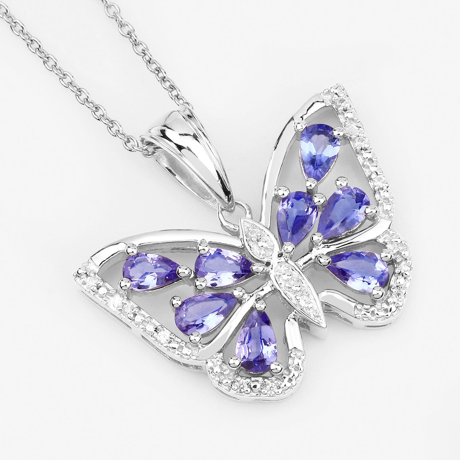 1.75 Carat Genuine Tanzanite and White Zircon .925 Sterling Silver Pendant on sale at MyriadMart