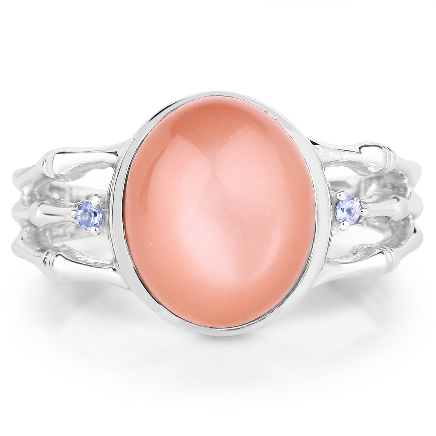 6.54 Carat Genuine Peach Moonstone and Tanzanite .925 Sterling Silver Ring on sale at MyriadMart