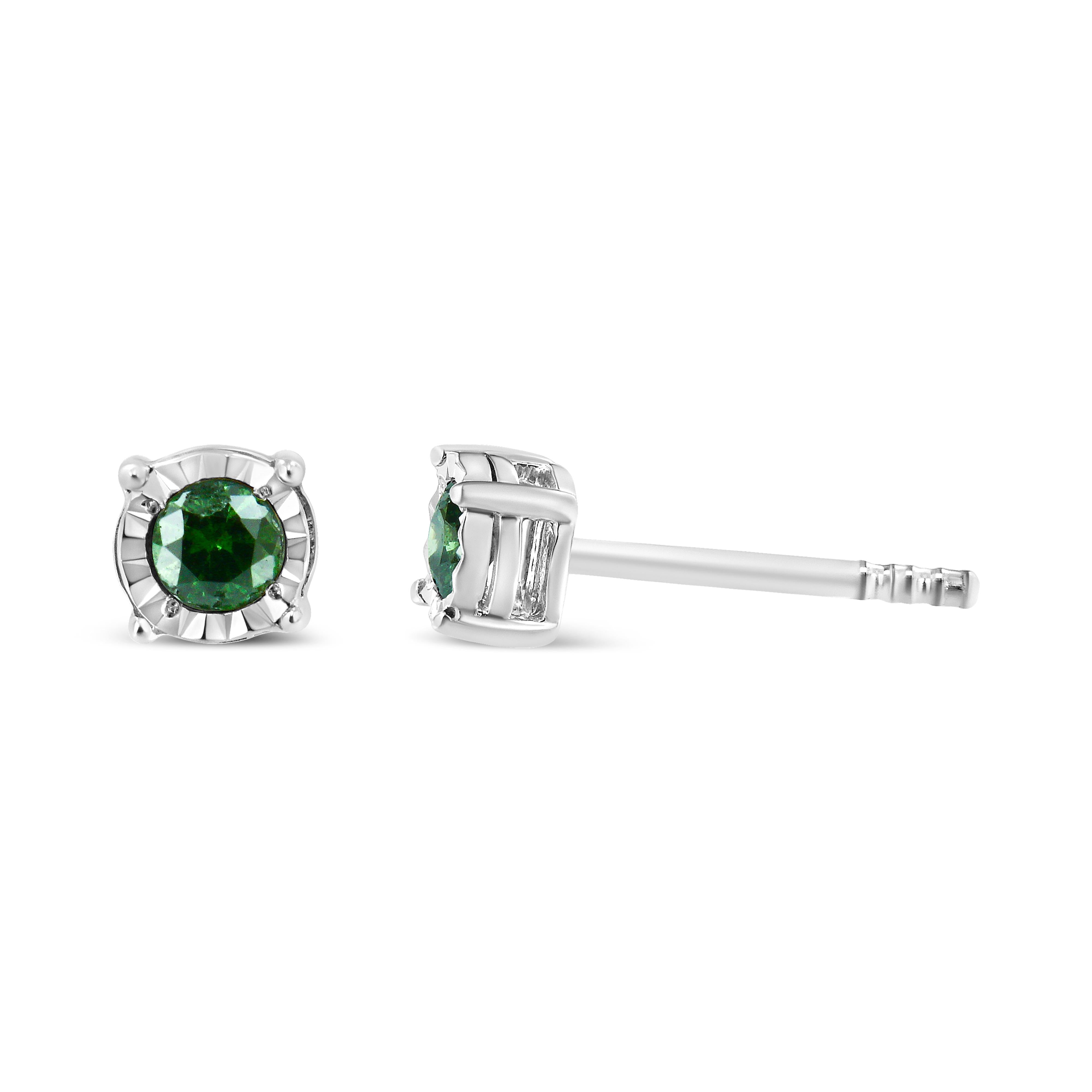 Sterling Silver Rose Cut Treated Green Diamond Solitaire Stud Earrings 0.25 cttw, Green Color, I2-I3 Clarity on sale at MyriadMart