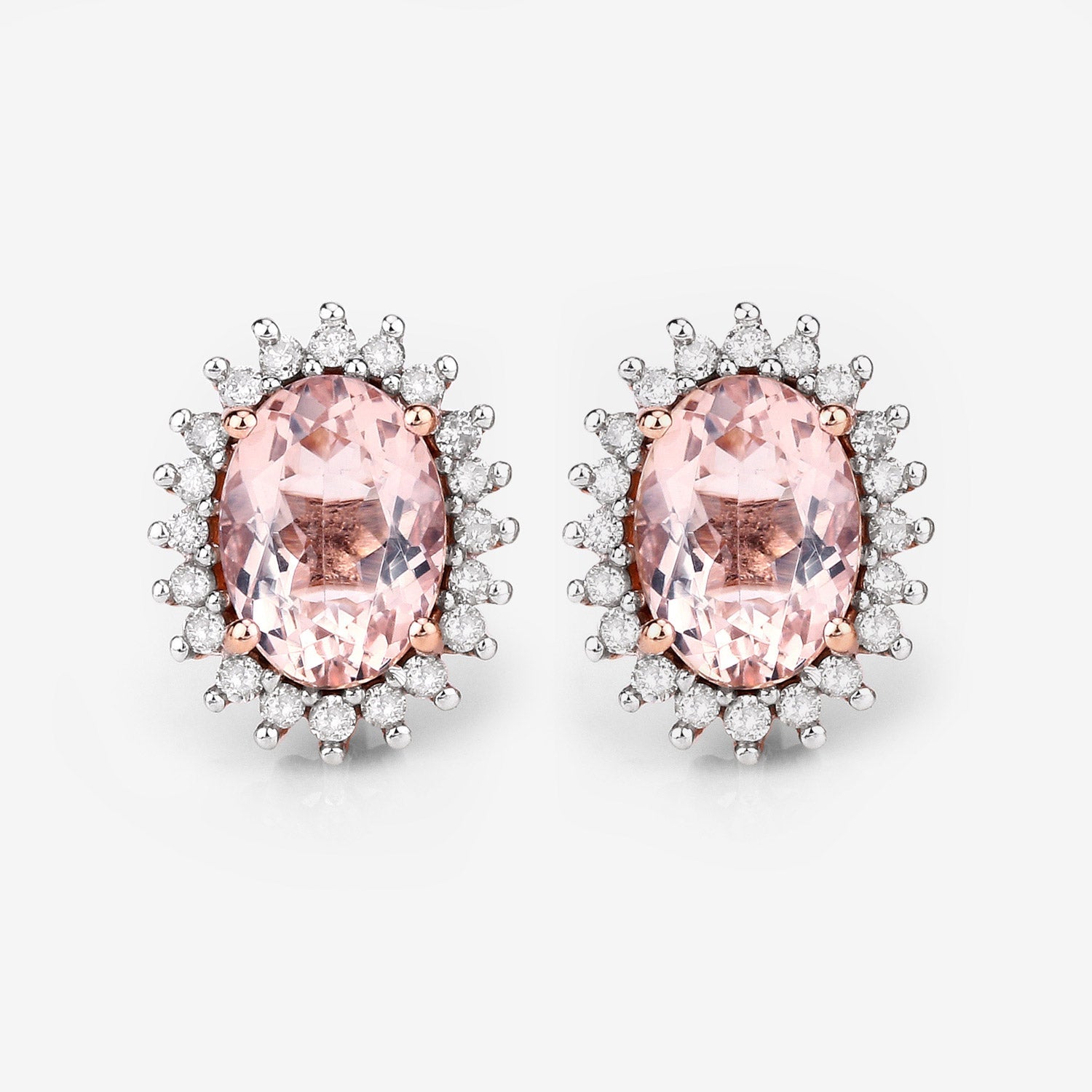 1.61 Carat Genuine Morganite and White Diamond 14K Rose Gold Earrings on sale at MyriadMart