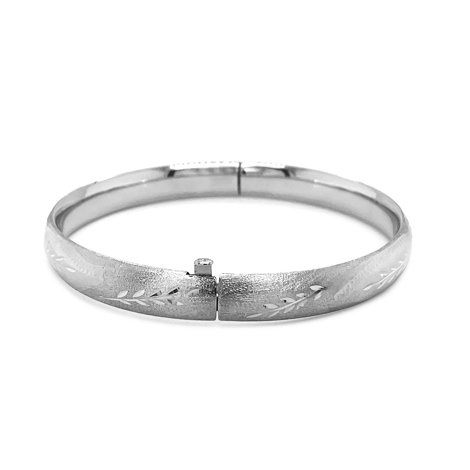 Classic Floral Carved Bangle in 14k White Gold 8.0mm on sale at MyriadMart