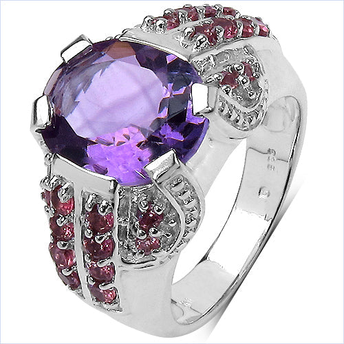 5.37 Carat Genuine Amethyst & Rhodolite .925 Sterling Silver Ring on sale at MyriadMart