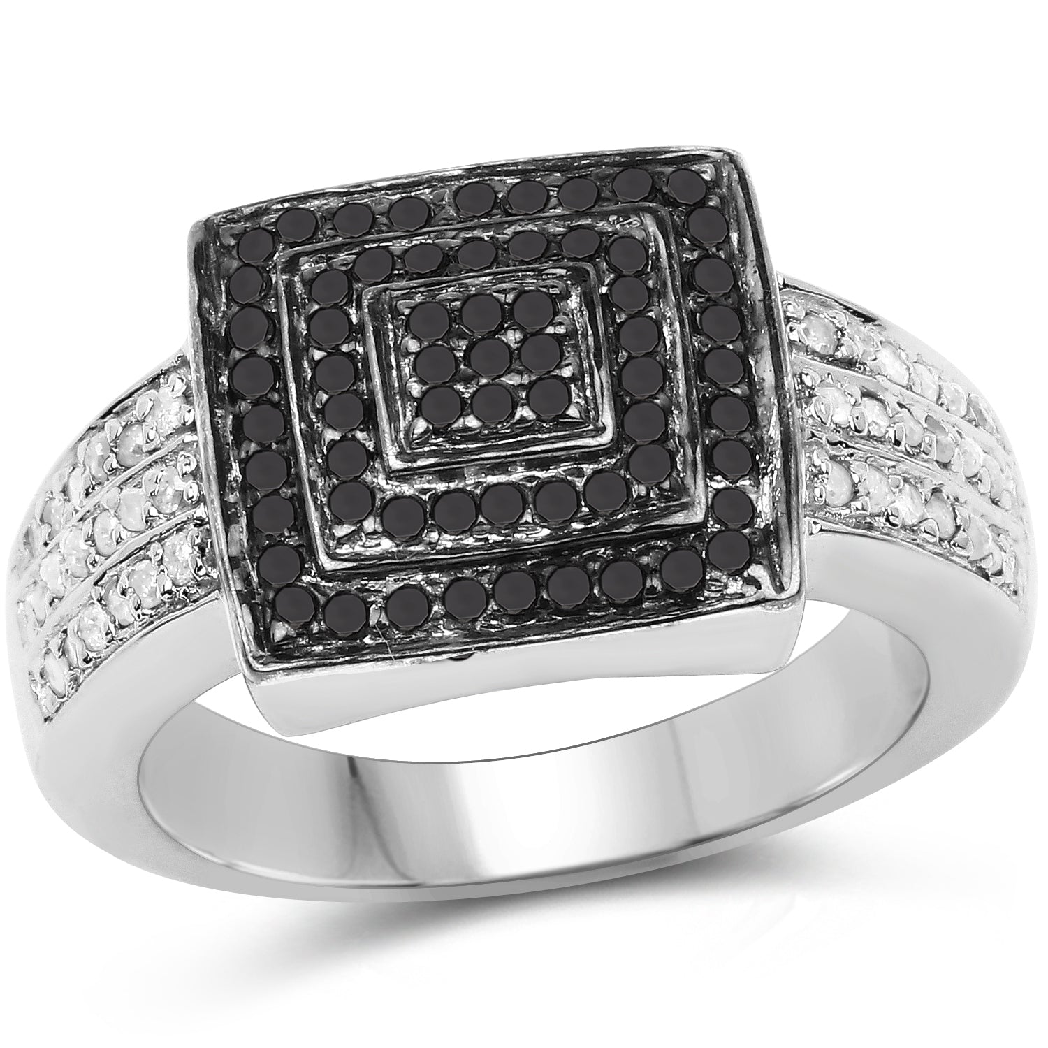 0.55 Carat Genuine Black Diamond and White Diamond .925 Sterling Silver Ring on sale at MyriadMart