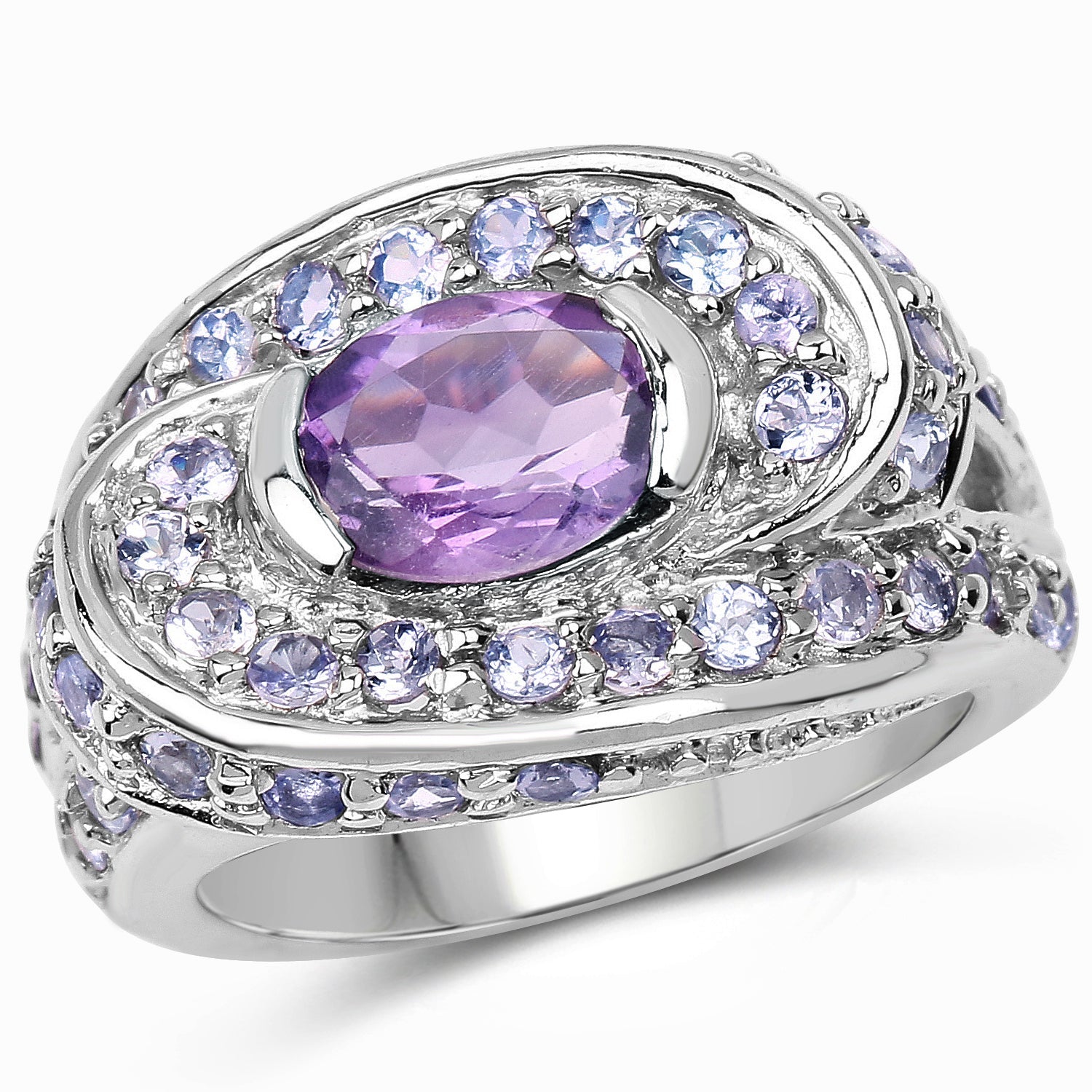 2.76 Carat Genuine Amethyst and Tanzanite .925 Sterling Silver Ring on sale at MyriadMart
