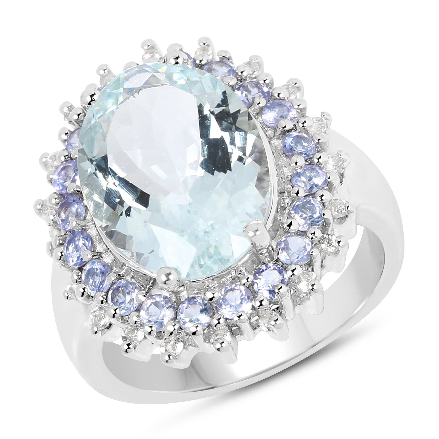 5.30 Carat Genuine Aquamarine, Tanzanite & White Topaz .925 Sterling Silver Ring on sale at MyriadMart