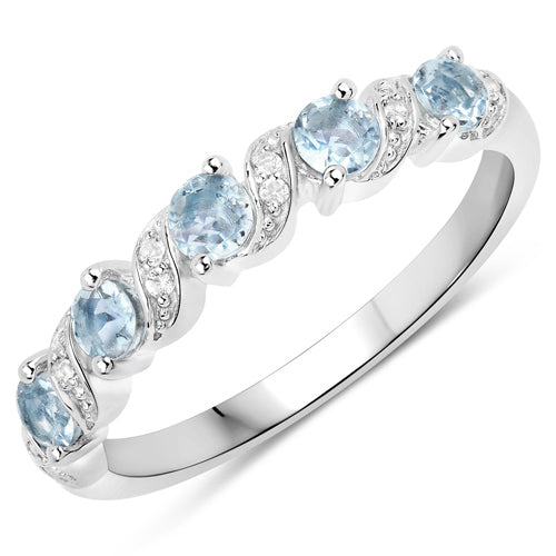 0.54 Carat Genuine Aquamarine and White Topaz .925 Sterling Silver Ring on sale at MyriadMart
