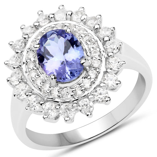 2.35 Carat Genuine Tanzanite and White Zircon .925 Sterling Silver Ring on sale at MyriadMart