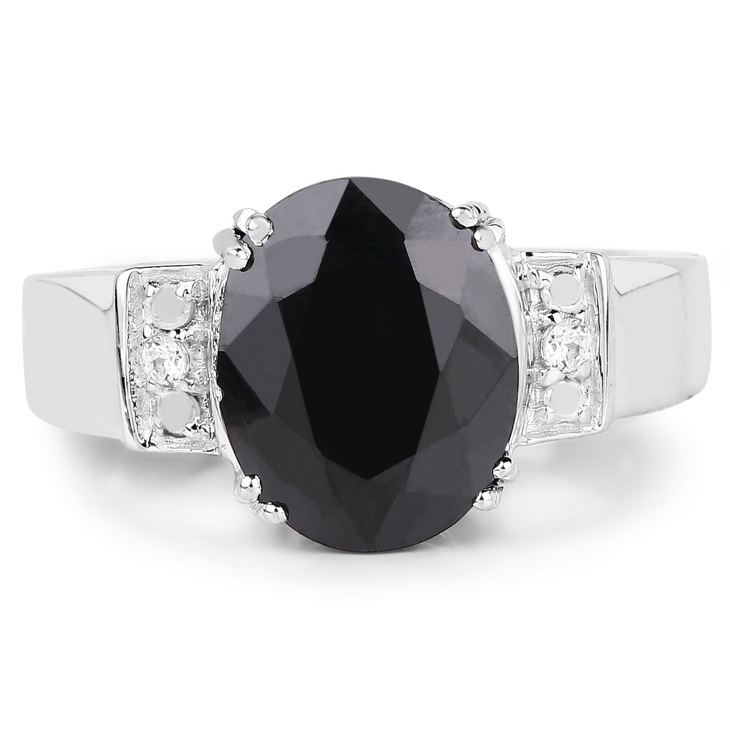 5.29 Carat Genuine Black Sapphire and White Topaz .925 Sterling Silver Ring on sale at MyriadMart