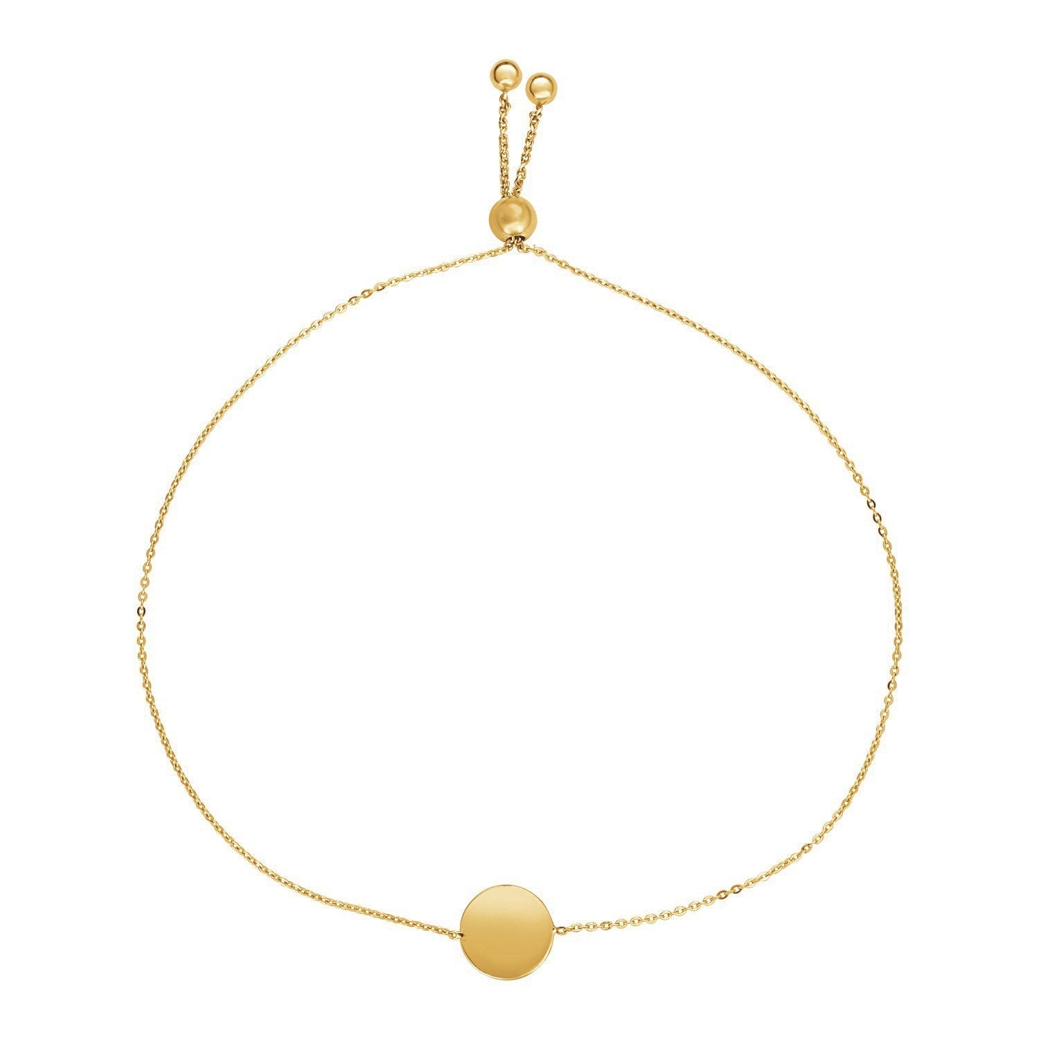 Adjustable Bracelet with Shiny Circle in 14k Yellow Gold on sale at MyriadMart