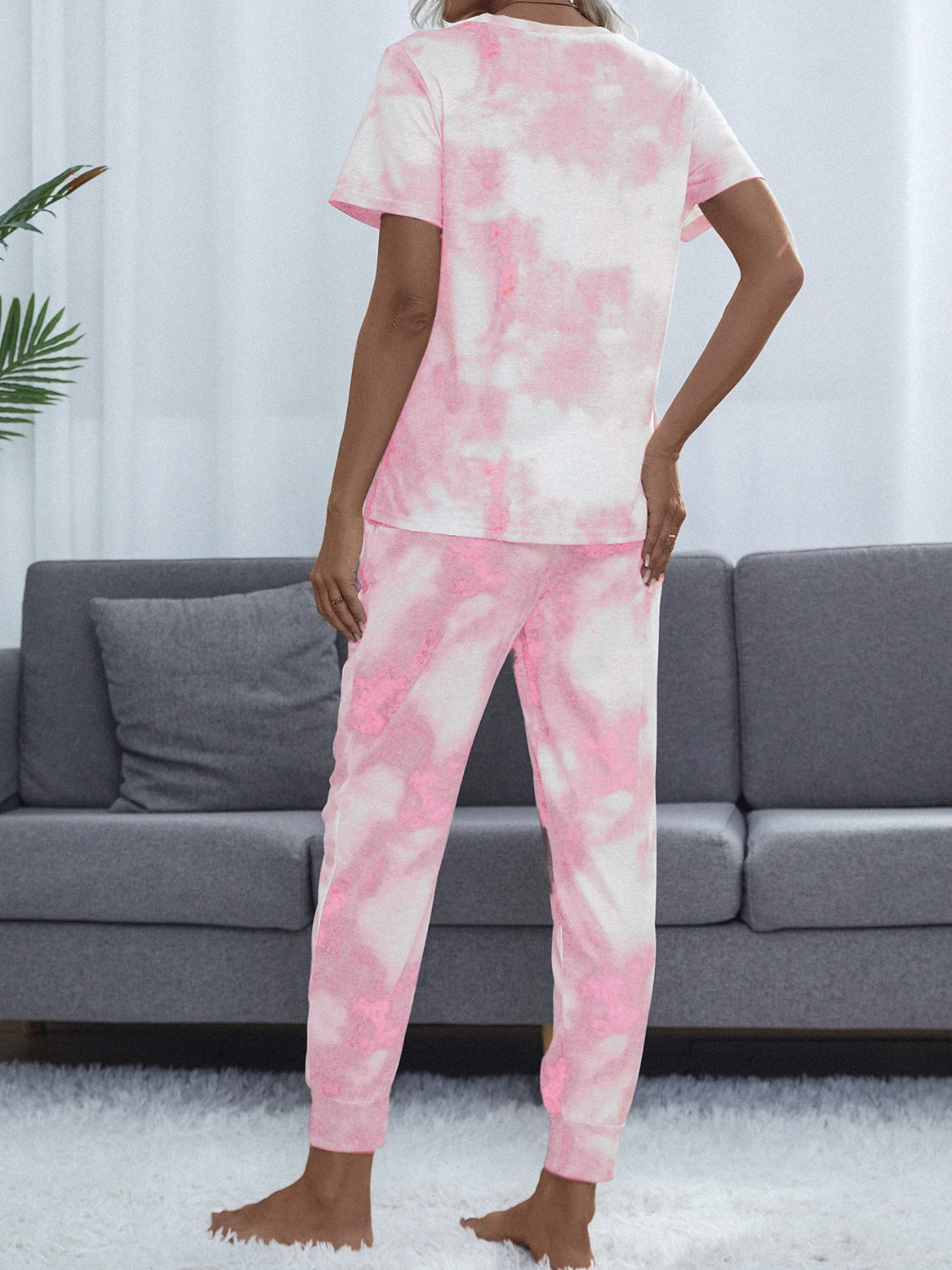 Tie-Dye Round Neck Short Sleeve Top and Pants