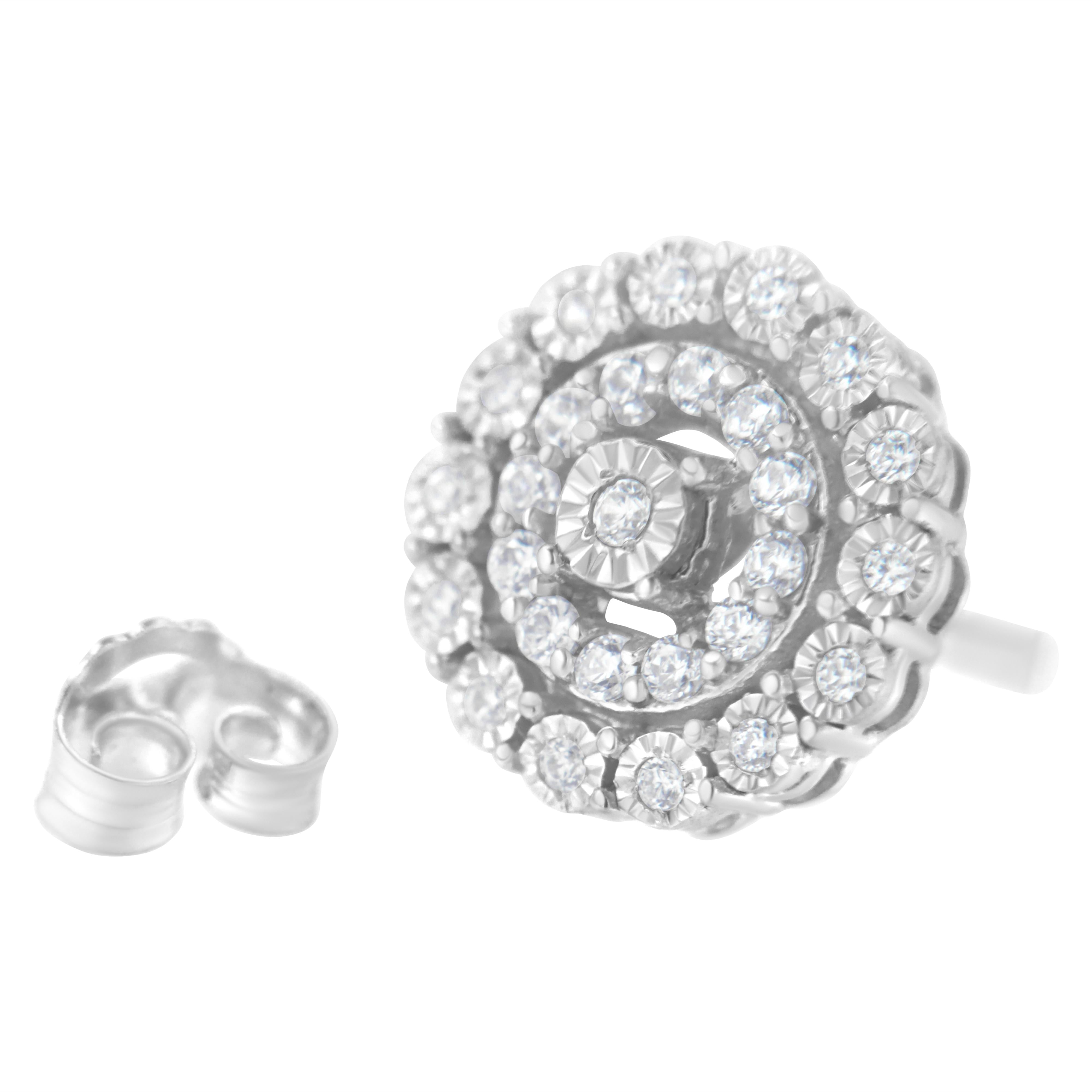 10KT White Gold 1/2 cttw Double Halo Brilliant Round-Cut Diamond Stud Earrings I-J Clarity, I2-I3 Color on sale at MyriadMart