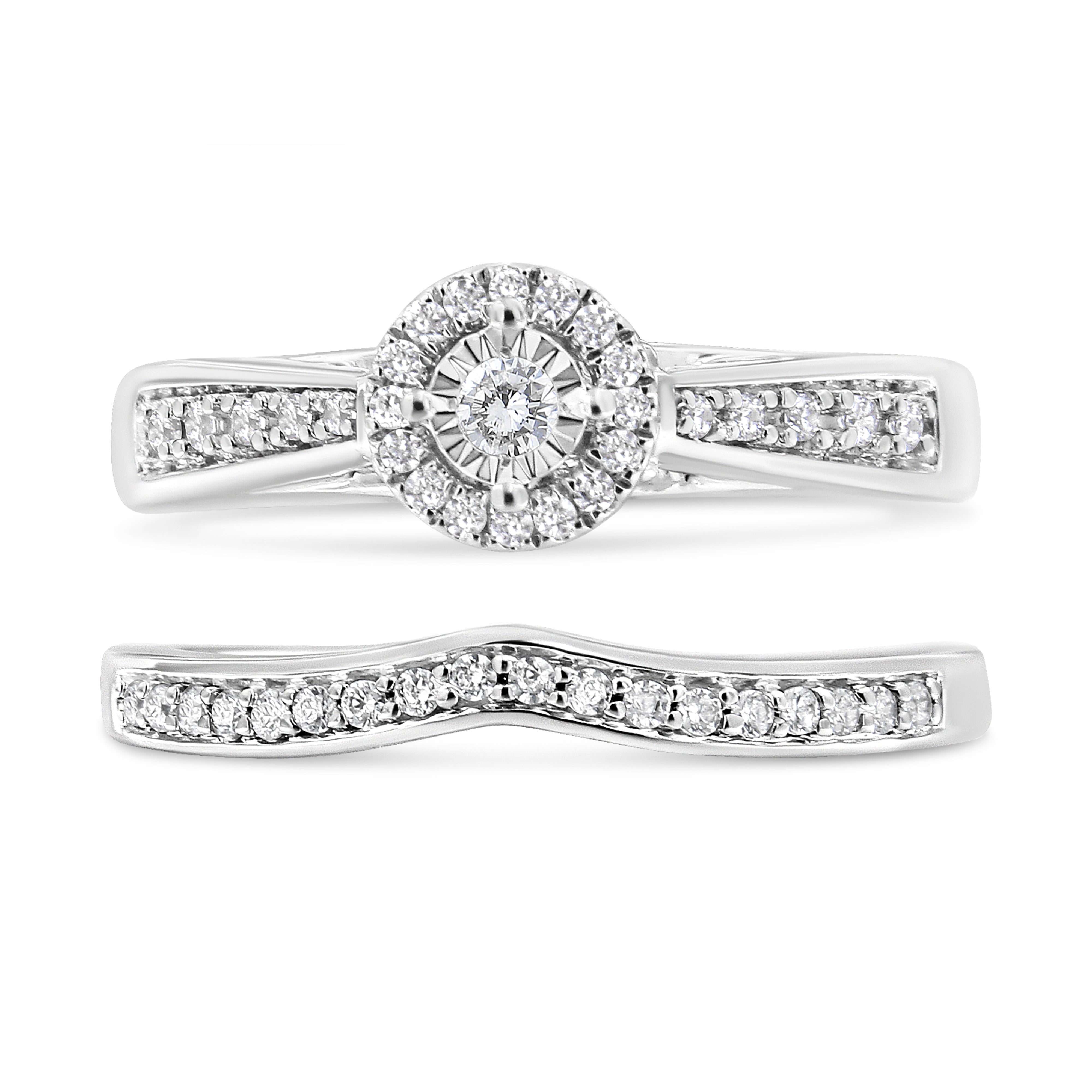 .925 Sterling Silver 1/3 Cttw Diamond Halo and Pave Shank Engagement Ring Set I-J Color, I3 Clarity - Ring Size 7 on sale at MyriadMart