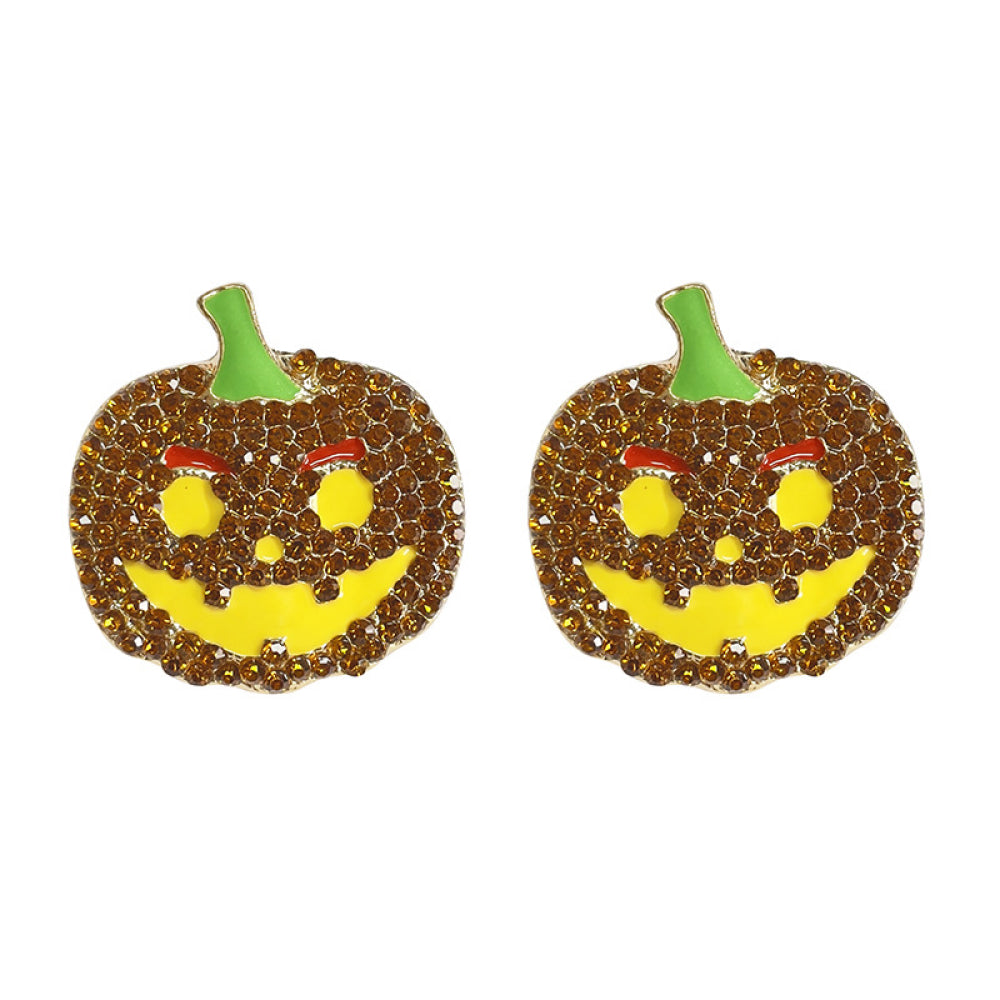 Demon Pumpkin Rhinestone Alloy Earrings - MyriadMart