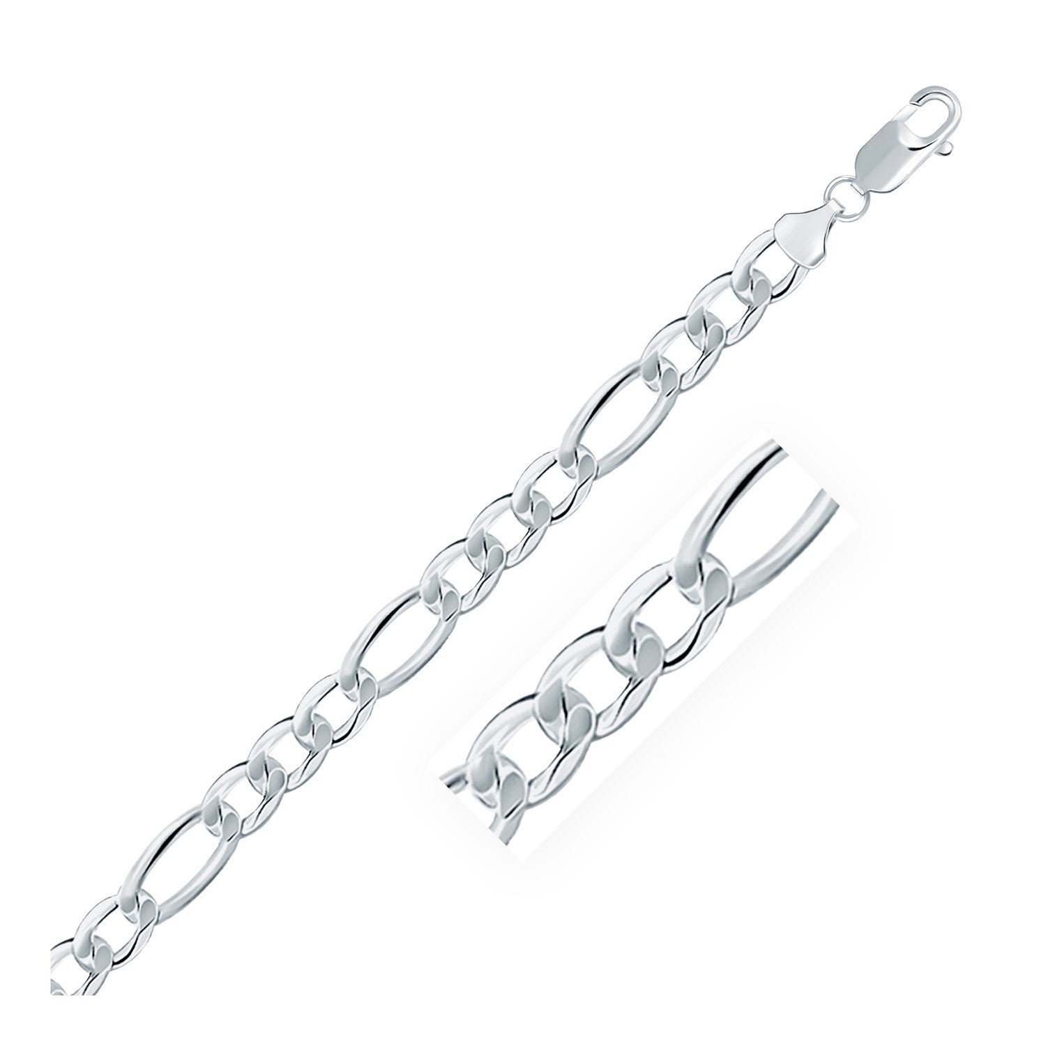 Rhodium Plated 8.1mm Sterling Silver Figaro Style Chain on sale at MyriadMart