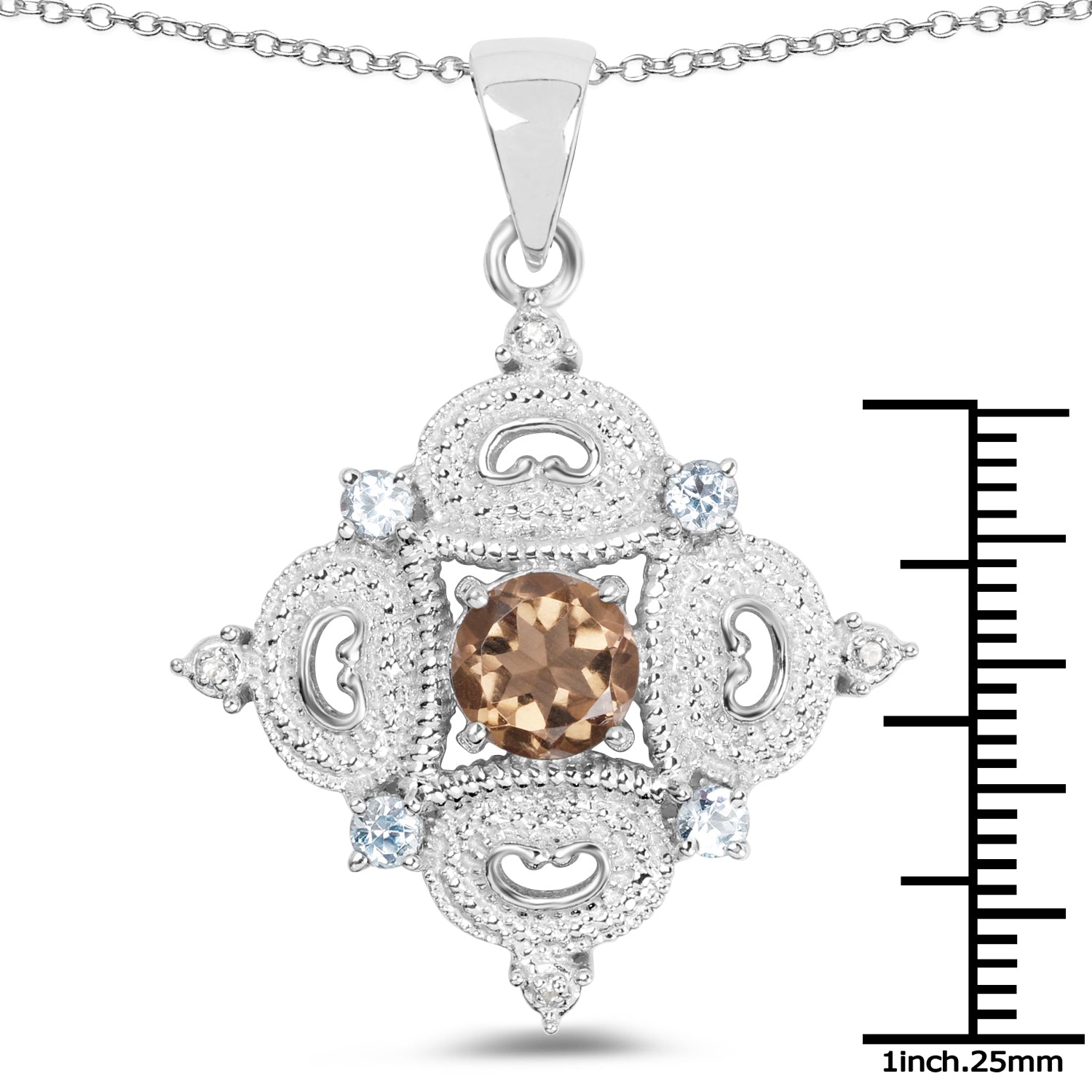 3.00 Carat Genuine Smoky Quartz, Blue Topaz and White Topaz .925 Sterling Silver Pendant on sale at MyriadMart