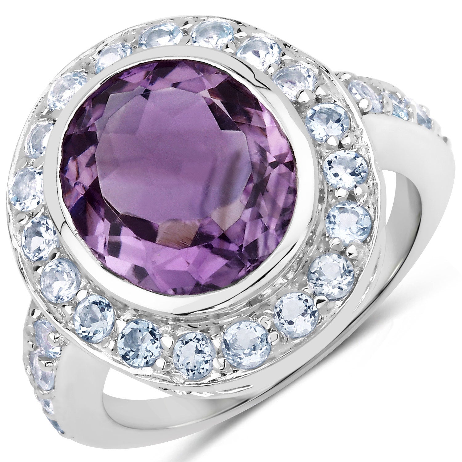 4.77 Carat Genuine Amethyst and Blue Topaz .925 Sterling Silver Ring on sale at MyriadMart