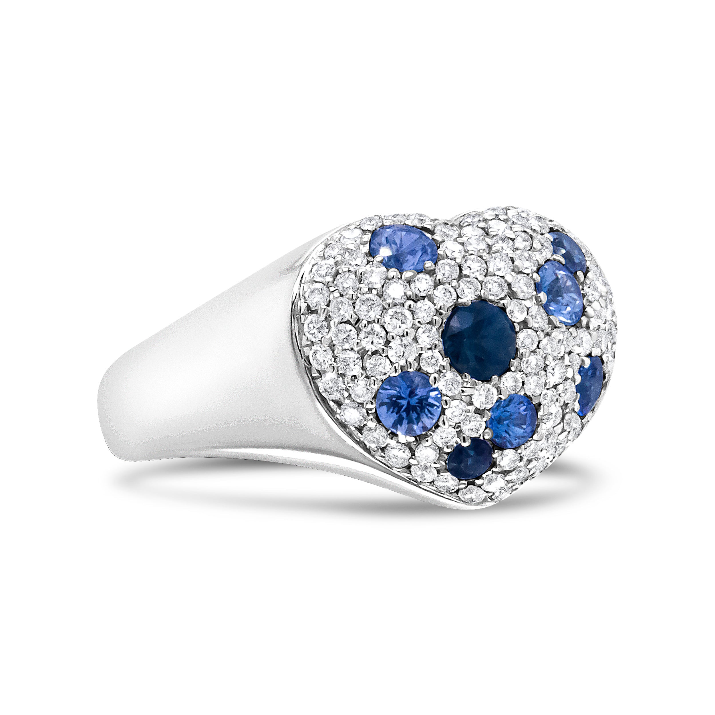 18K White Gold Blue Sapphire and 5/8 Cttw Diamond Cluster Heart Shaped Ring F-G Color, VS1-VS2 Clarity - Size 7.5 on sale at MyriadMart