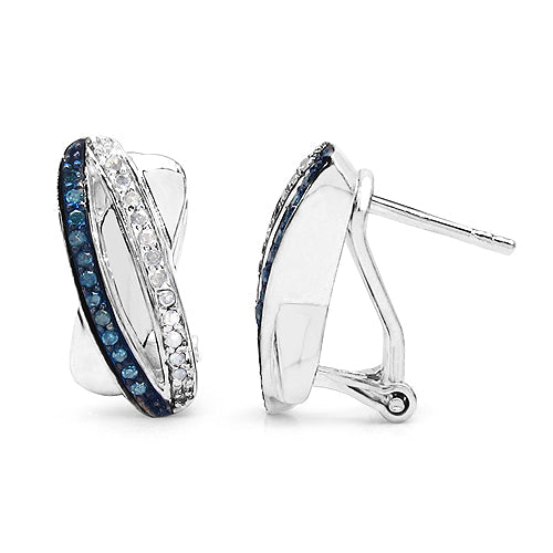 0.28 Carat Genuine Blue Diamond & White Diamond .925 Sterling Silver Earrings on sale at MyriadMart