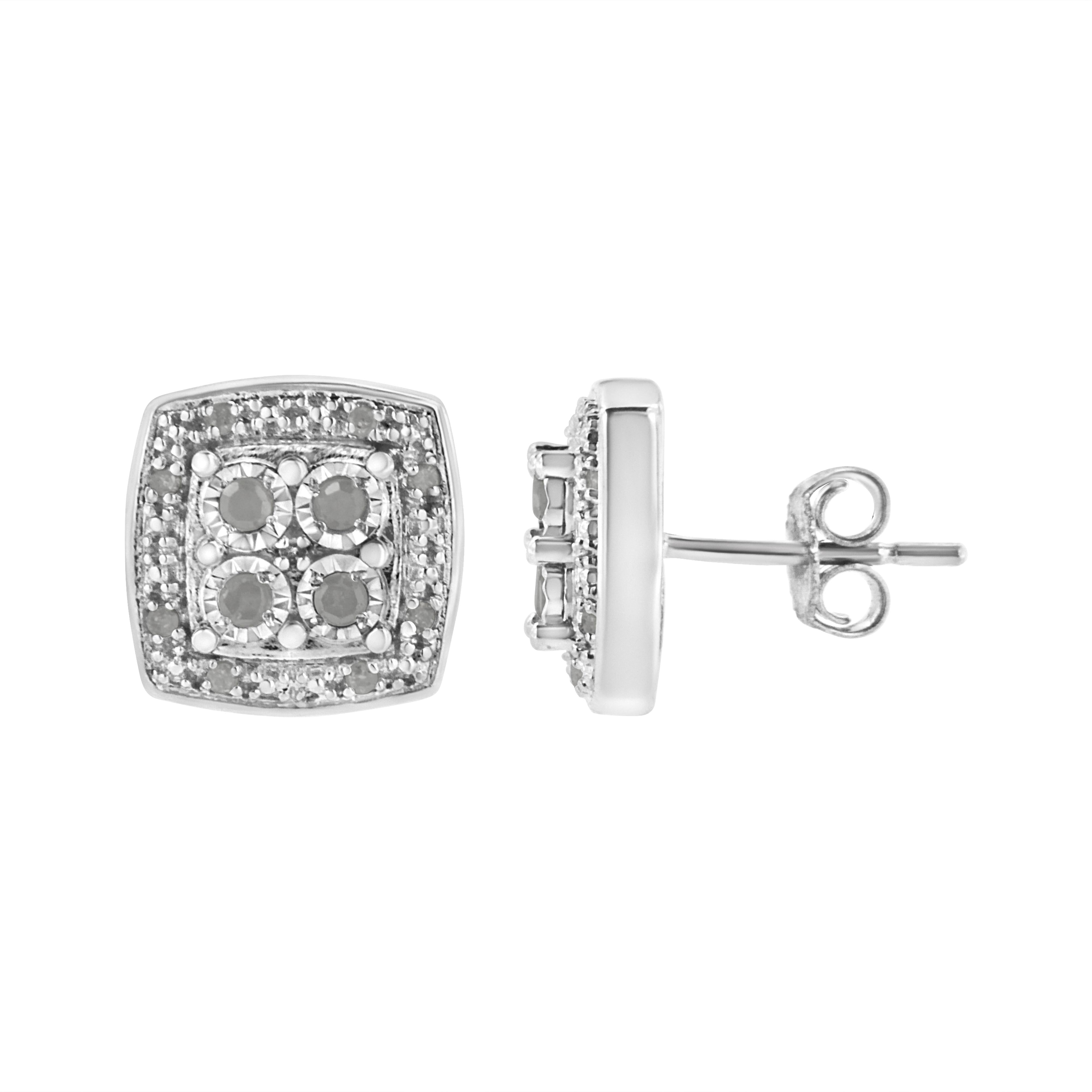 .925 Sterling Silver 1/4 cttw Round Cut Diamond Square Shape Milgrain Stud Earrings I-J Color, I3 Clarity on sale at MyriadMart