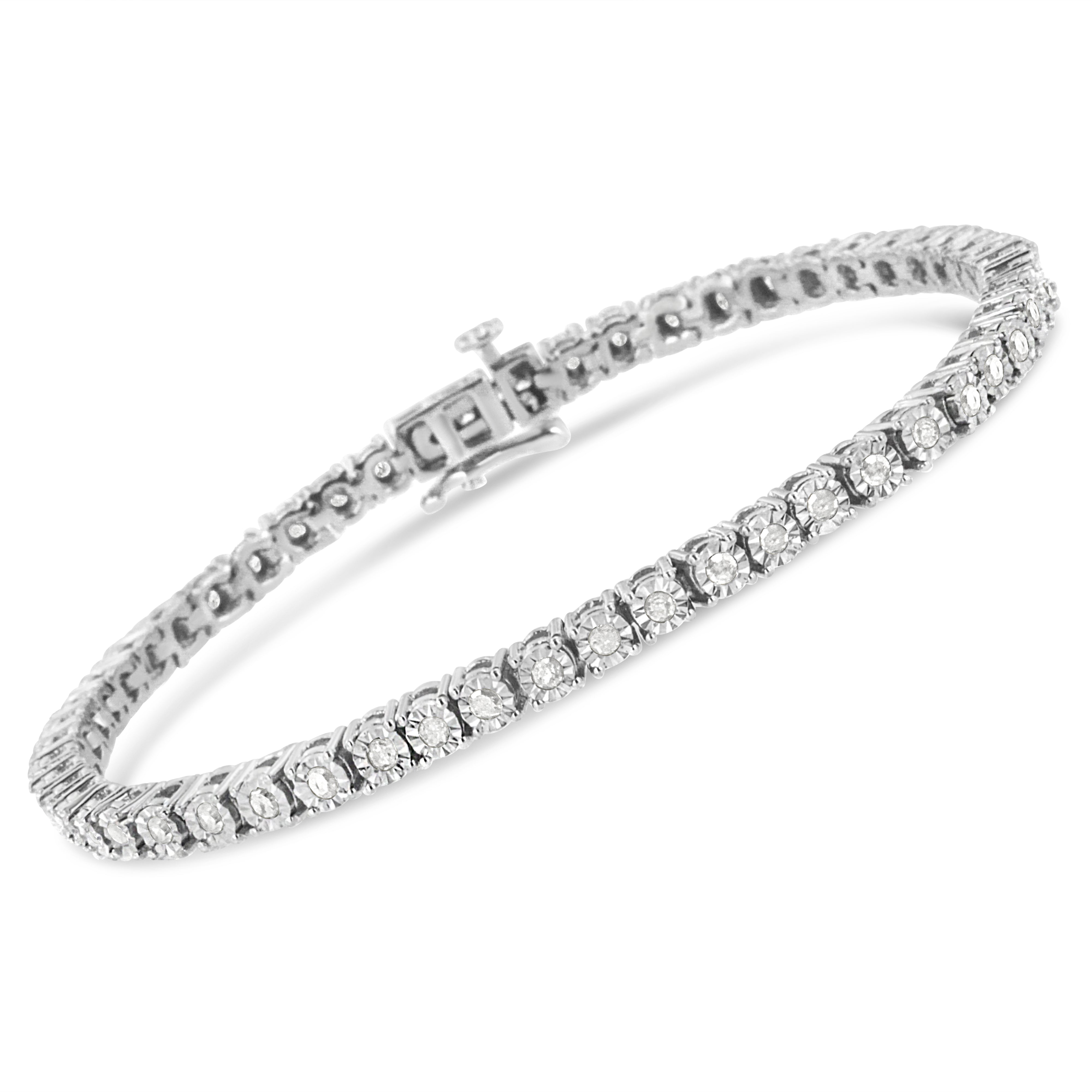 .925 Sterling Silver 1.0 Cttw Miracle-Set Diamond Round Faceted Bezel Tennis Bracelet I-J Color, I3 Clarity - 7" on sale at MyriadMart
