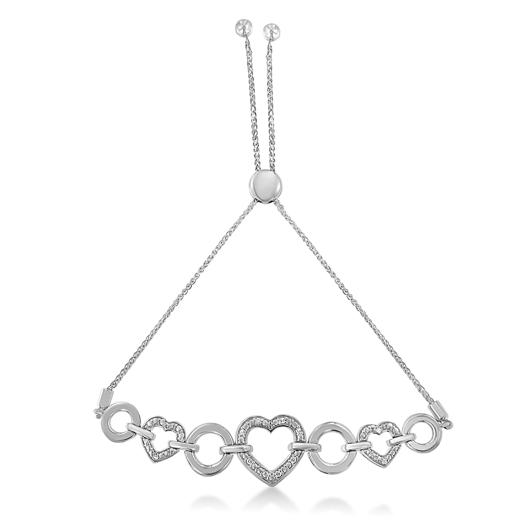 .925 Sterling Silver Diamond Accent Interlinking Triple Heart 4â€-10â€ Adjustable Bolo Tennis Bracelet H-I Color, I2-I3 Clarity on sale at MyriadMart