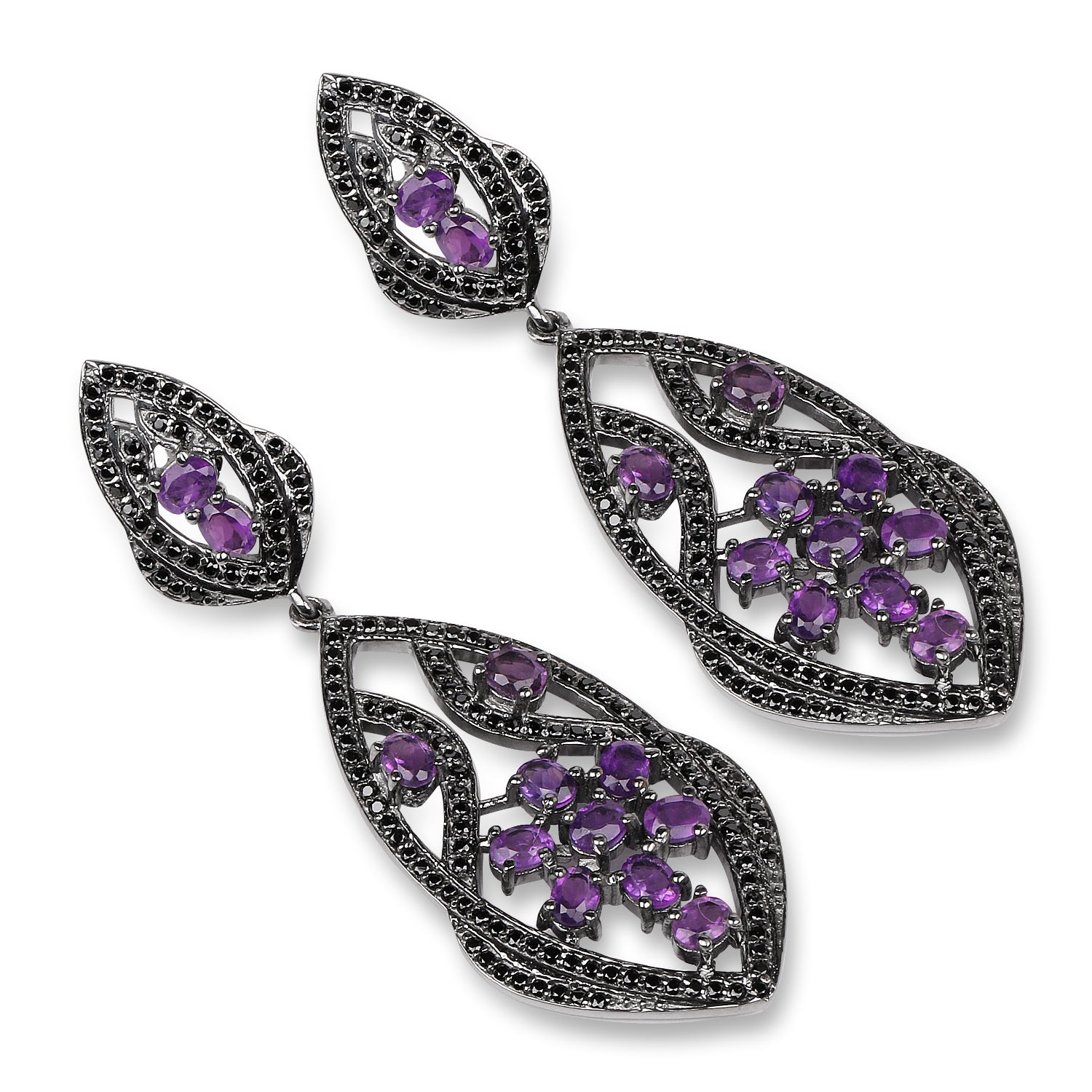 5.74 Carat Genuine Amethyst and Black Spinel .925 Sterling Silver Earrings on sale at MyriadMart