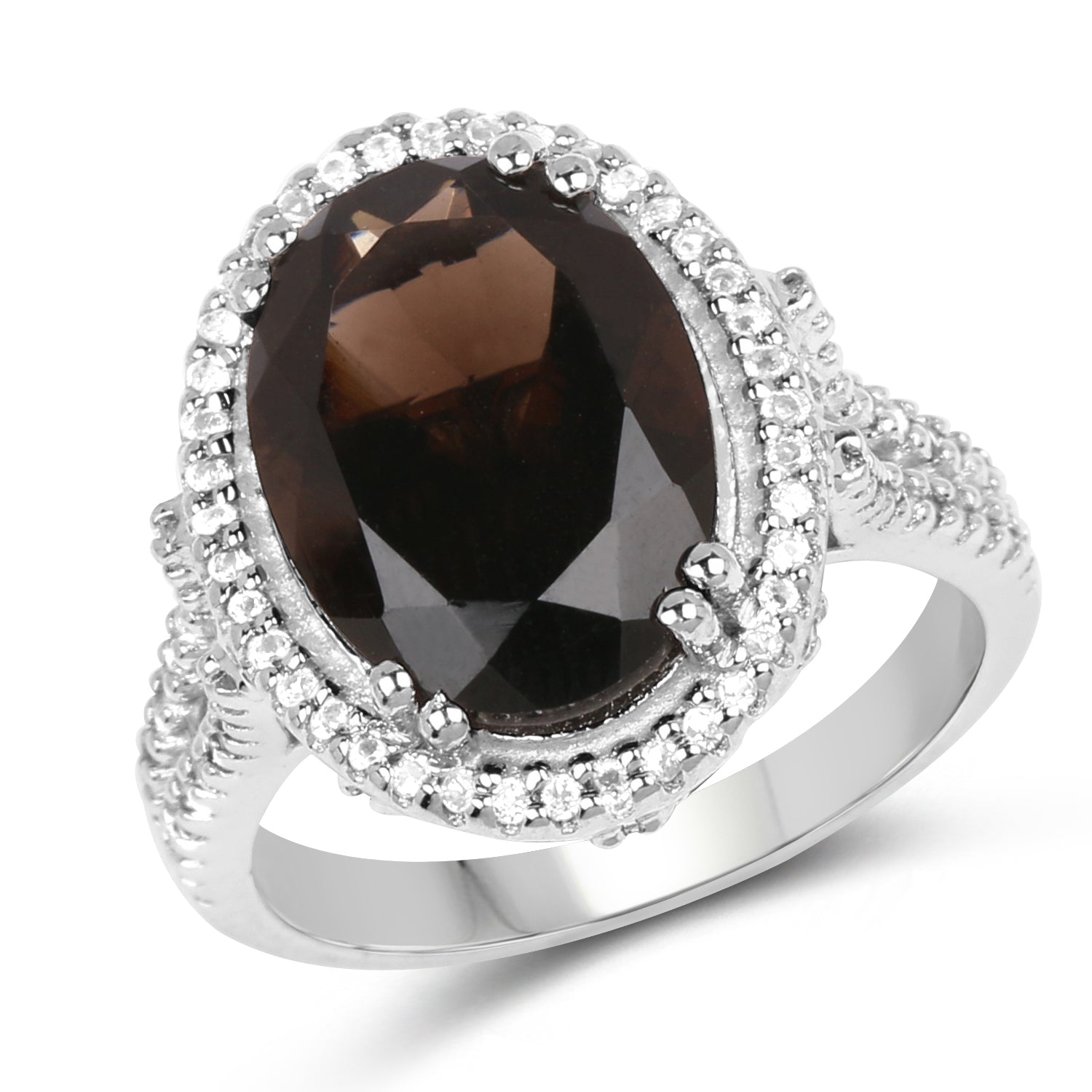 5.80 Carat Genuine Smoky Quartz & White Topaz .925 Sterling Silver Ring on sale at MyriadMart