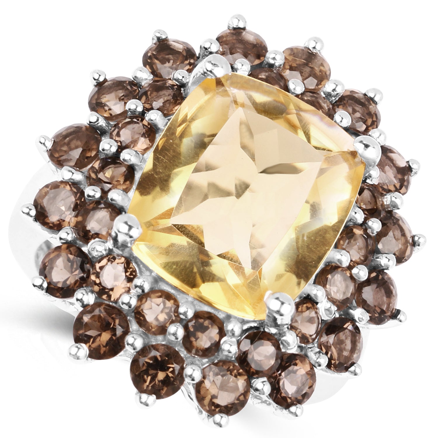8.95 Carat Genuine Citrine and Smoky Quartz .925 Sterling Silver Ring on sale at MyriadMart