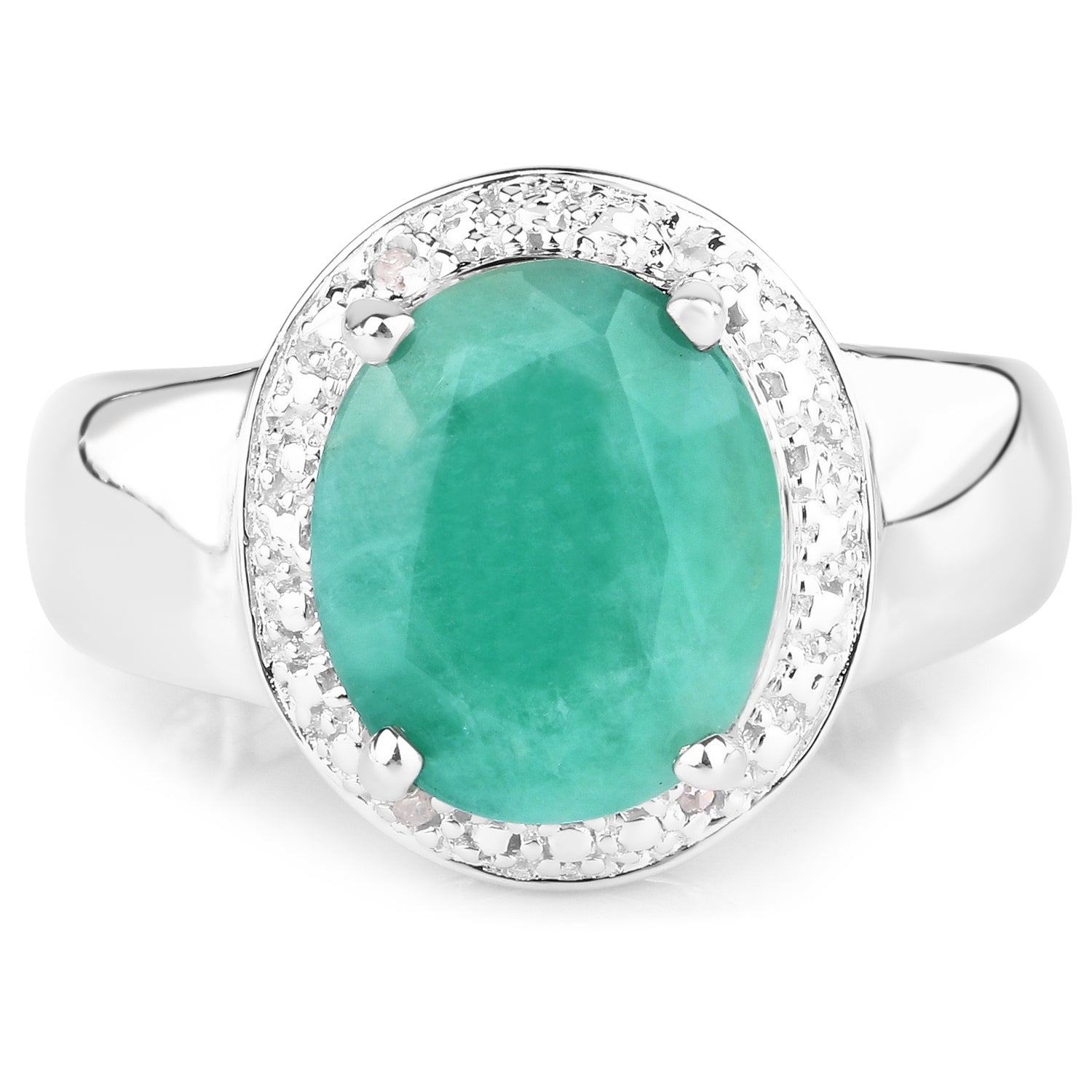 4.72 Carat Genuine Emerald and White Diamond .925 Sterling Silver Ring on sale at MyriadMart