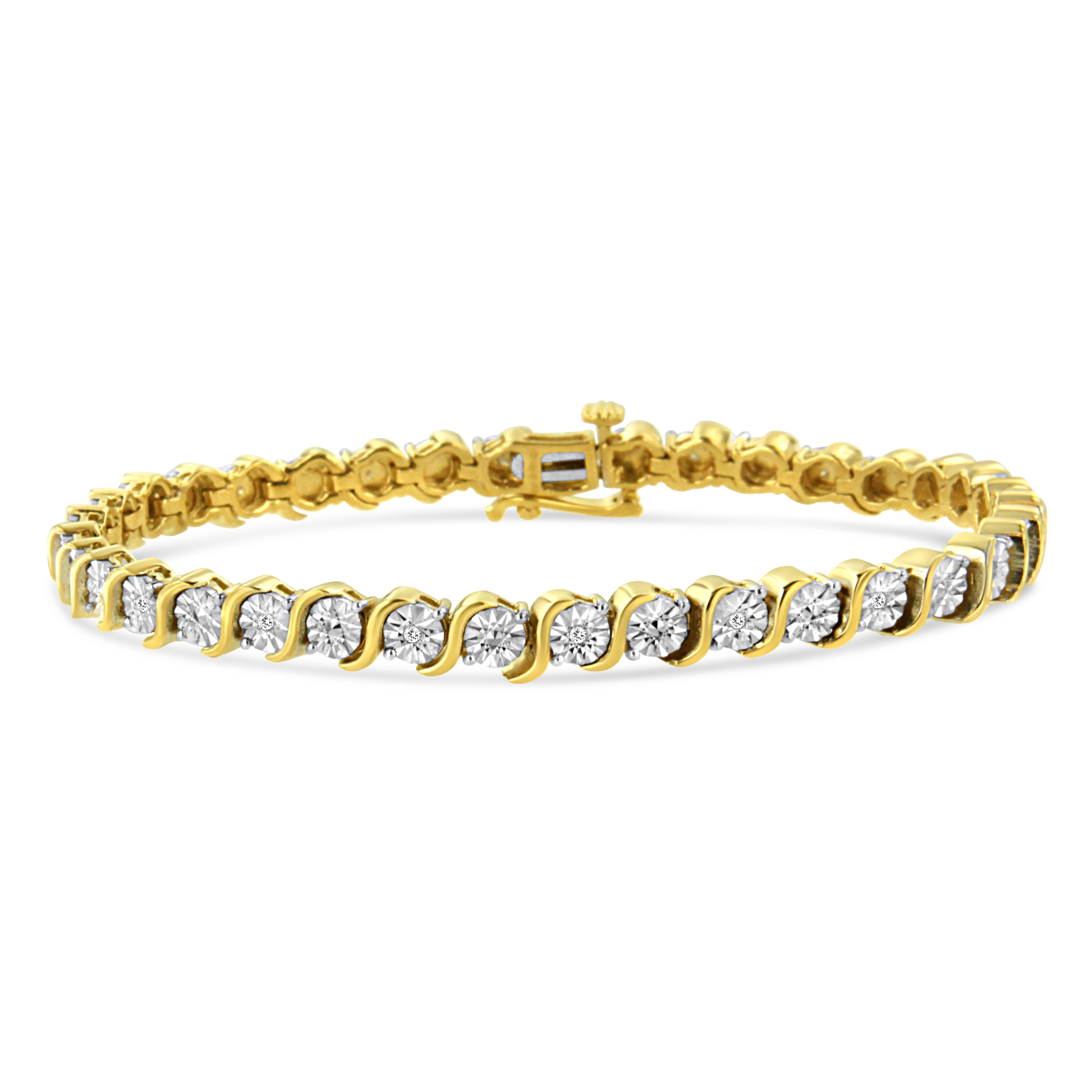 14K Rose Gold Plated .925 Sterling Silver 1/10 Cttw Diamond Round Miracle Plate and "S" Link Tennis Bracelet I-J Color, I2- I3 Clarity - 7" on sale at MyriadMart