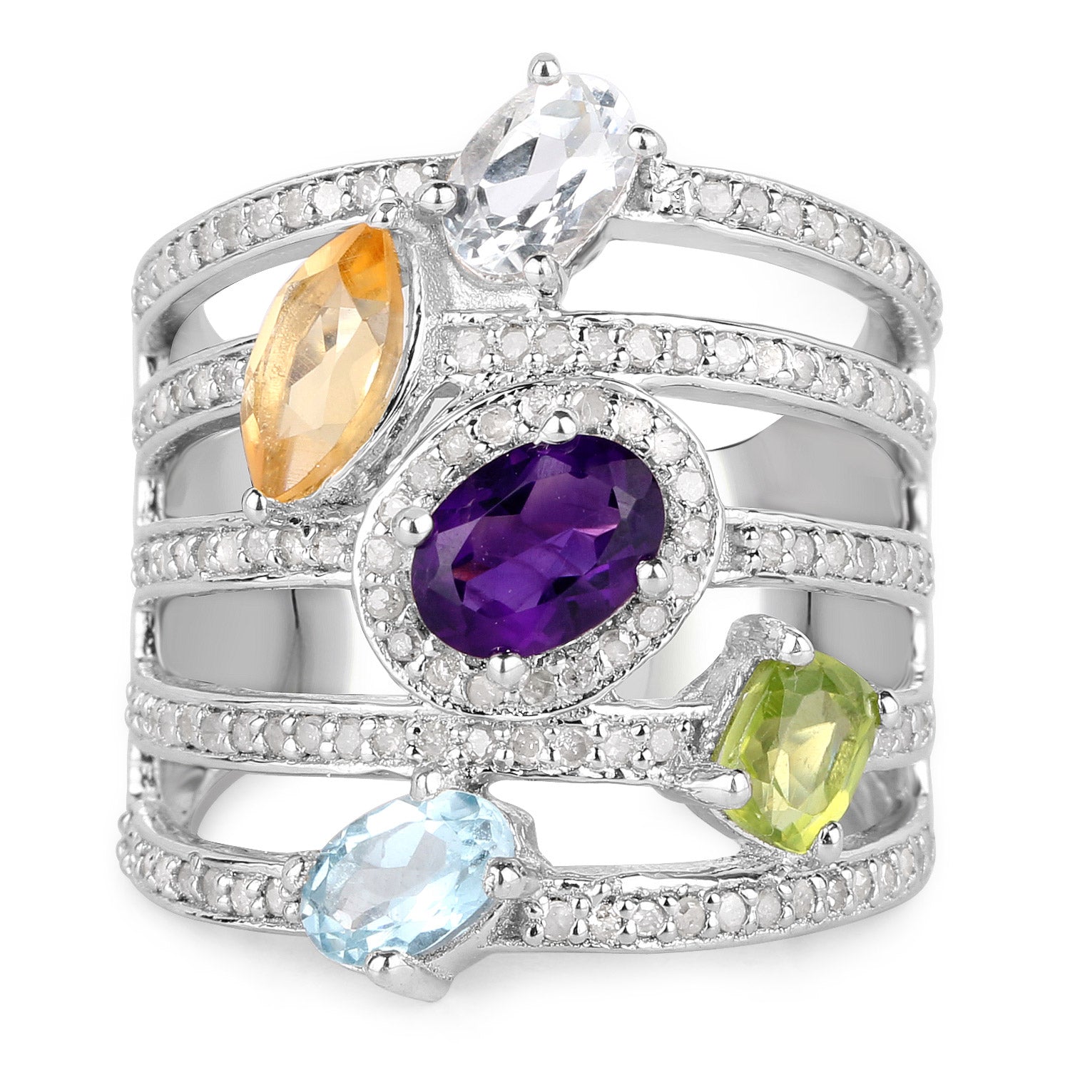 3.66 Carat Genuine Multi Stones .925 Sterling Silver Ring on sale at MyriadMart