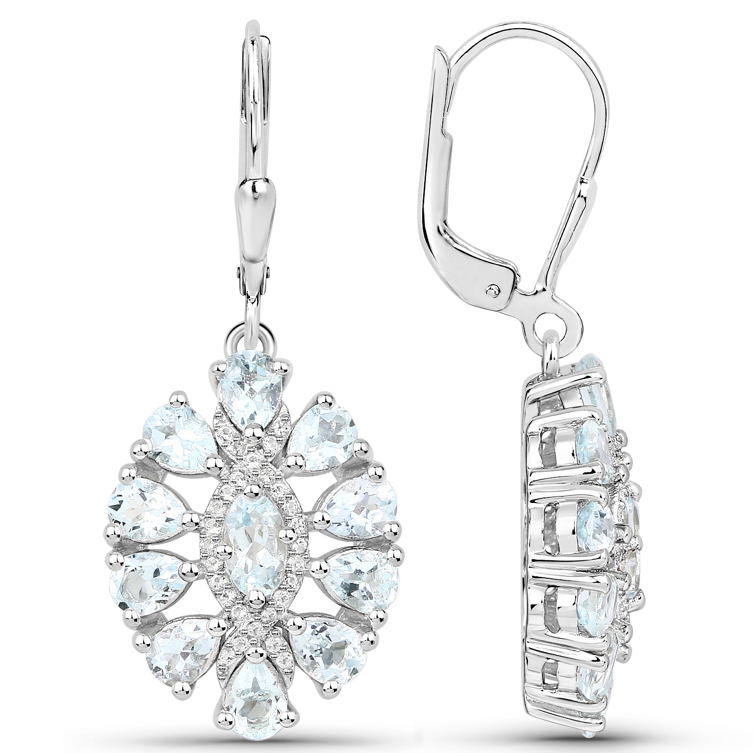 2.93 Carat Genuine Aquamarine and White Topaz .925 Sterling Silver Earrings on sale at MyriadMart