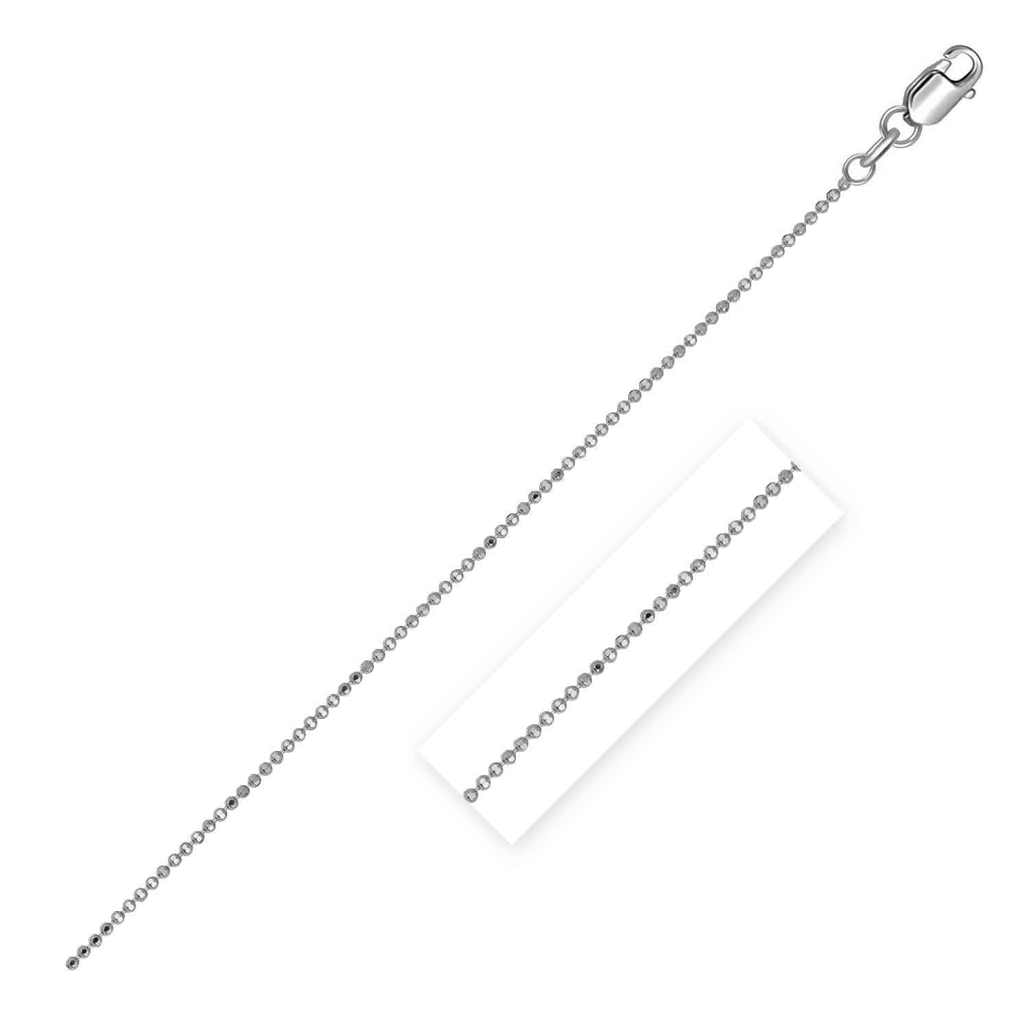 14k White Gold Diamond Cut Bead Chain 1.0mm on sale at MyriadMart