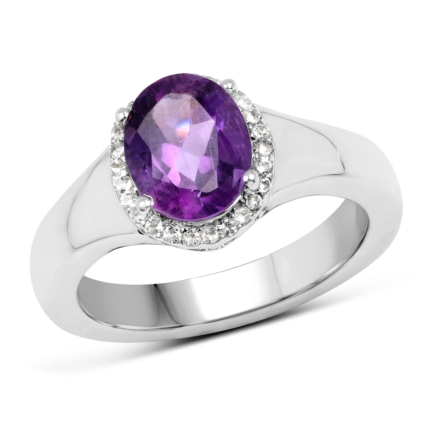 1.73 Carat Genuine Amethyst and White Topaz .925 Sterling Silver Ring on sale at MyriadMart