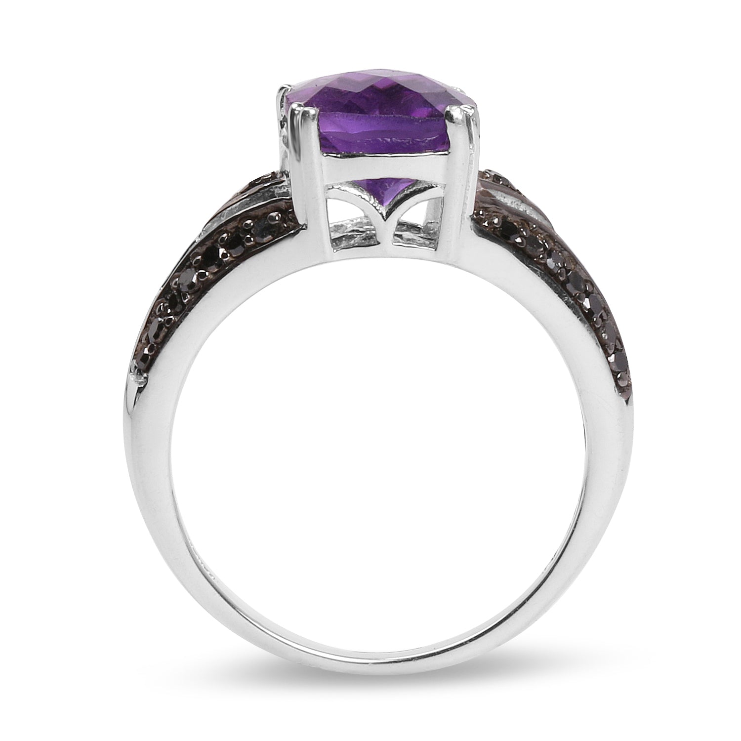 2.87 Carat Genuine Amethyst and Black Diamond .925 Sterling Silver Ring on sale at MyriadMart