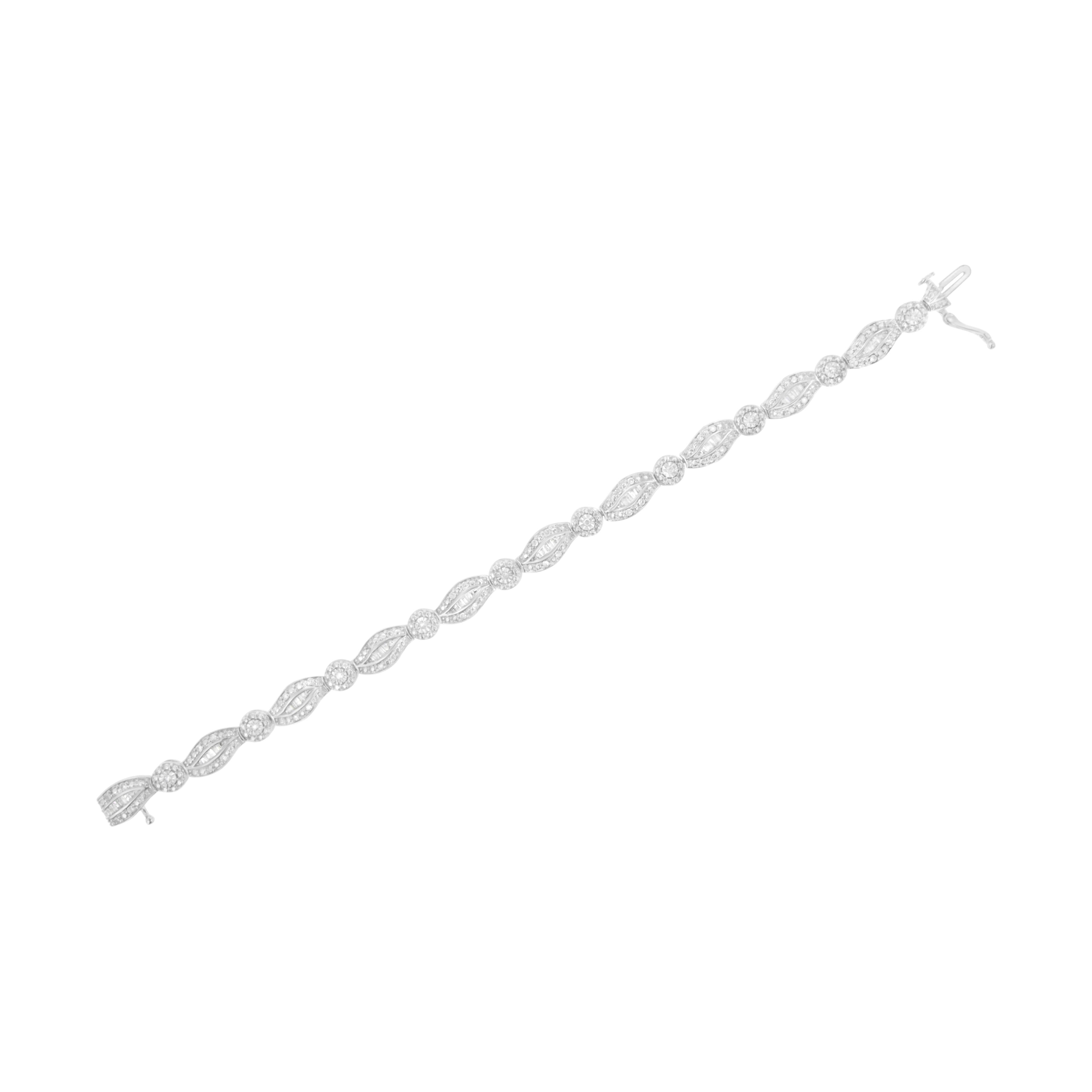 .925 Sterling Silver 1 cttw Diamond Double Leaf and Bezel Link Bracelet I-J Clarity, I2-I3 Color - Size 7.25" on sale at MyriadMart